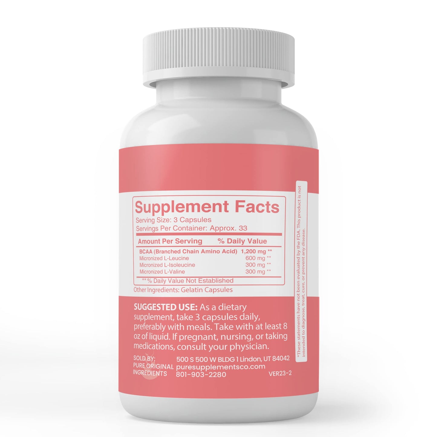 PURE ORIGINAL INGREDIENTS BCAA Capsules, 100 Count