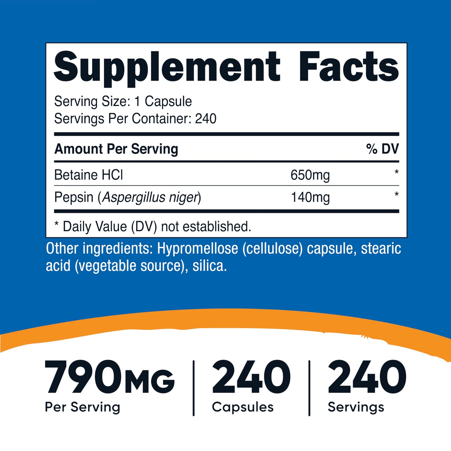 Nutricost Betaine HCl + Pepsin (790mg) Capsules, 240 Count