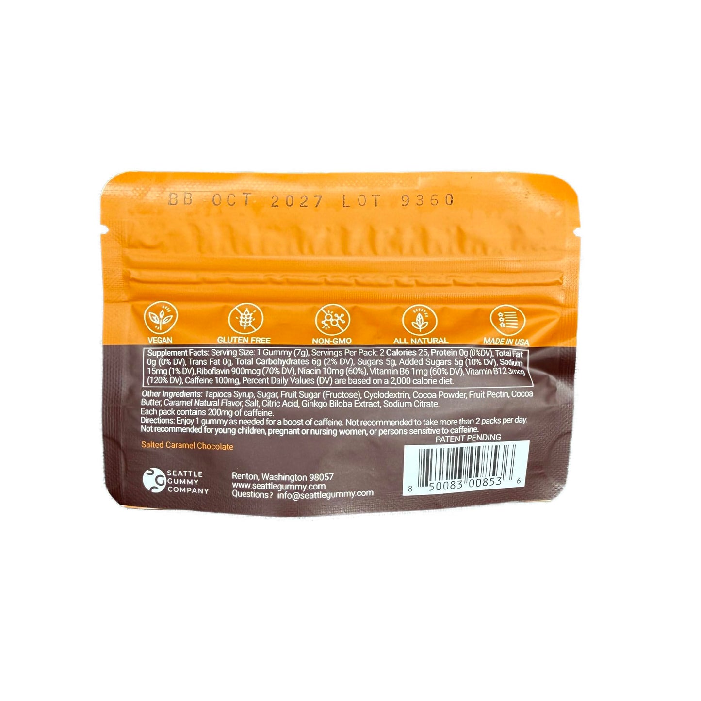 SGC Mocca Shots Caffeine Gummies Salted Caramel 200mg, 12-Pack