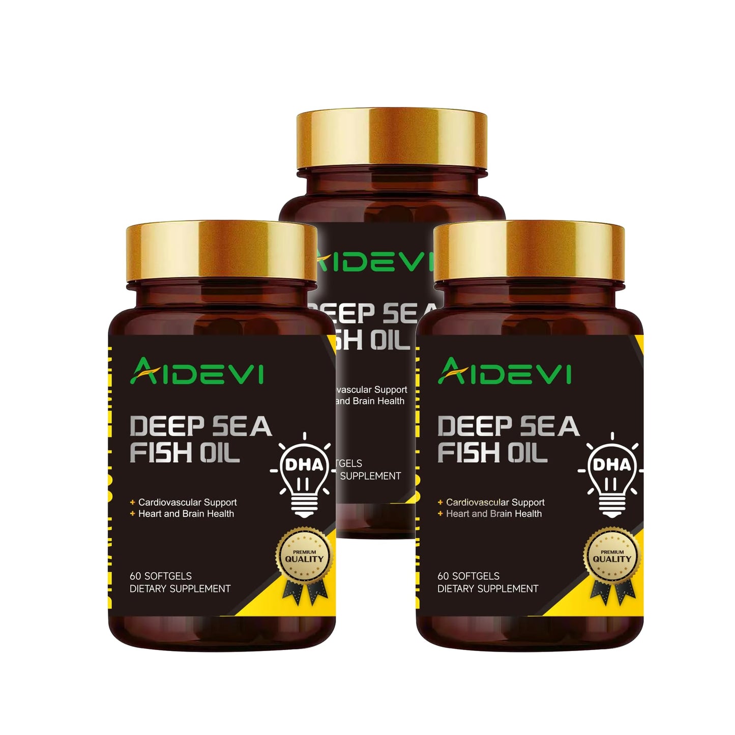 AIDEVI Fish Oil Omega-3 DHA EPA Capsules, 60 Count