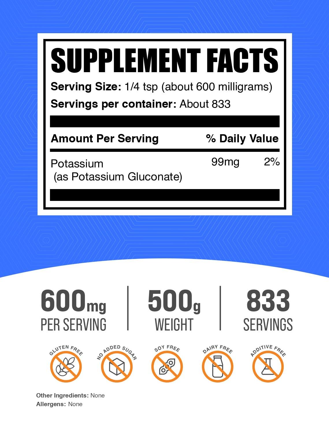 BulkSupplements Potassium Gluconate Powder 17.5 Ounce