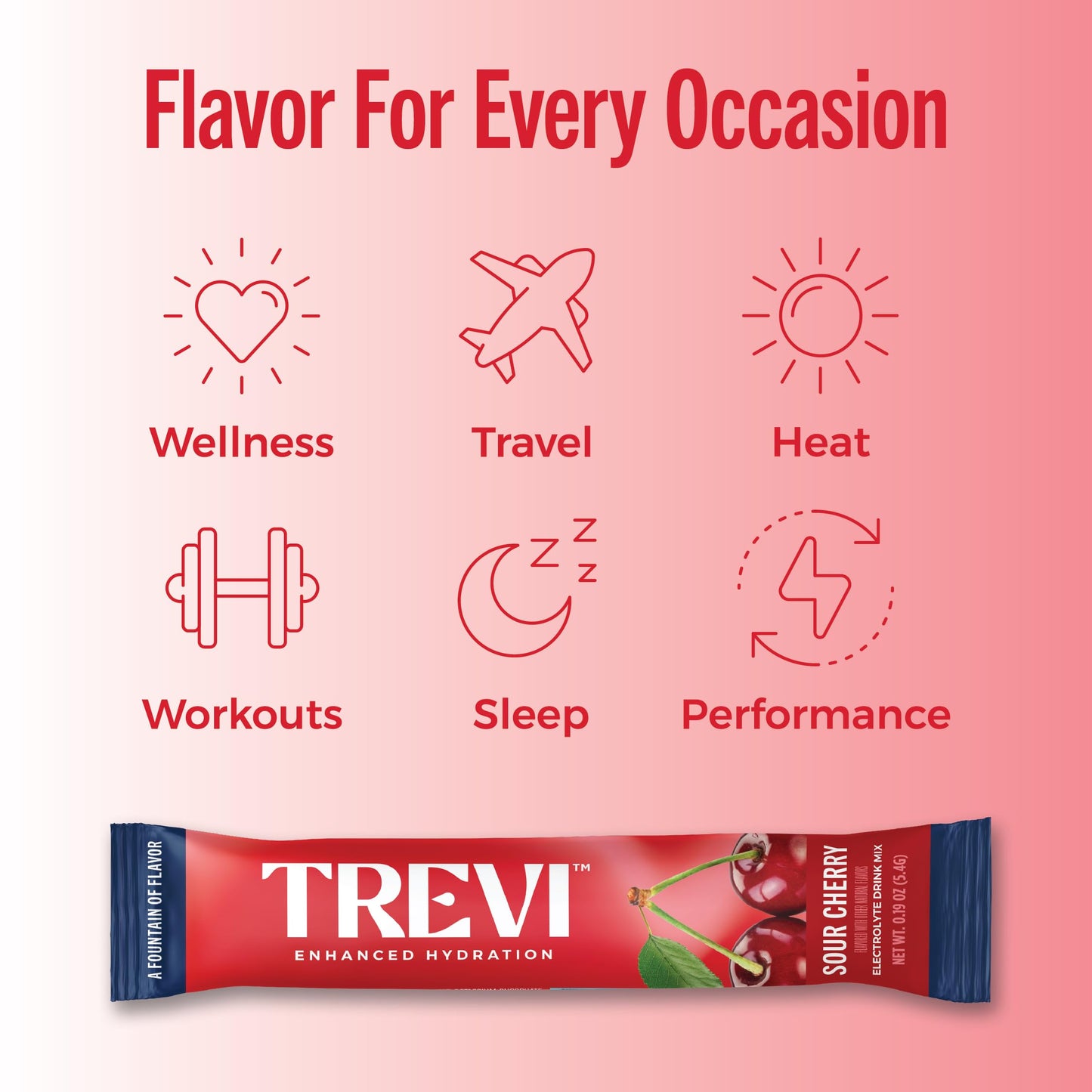 TREVI Electrolytes Powder Packets Sugar Free Hydration Sour Cherry, 28 Servings