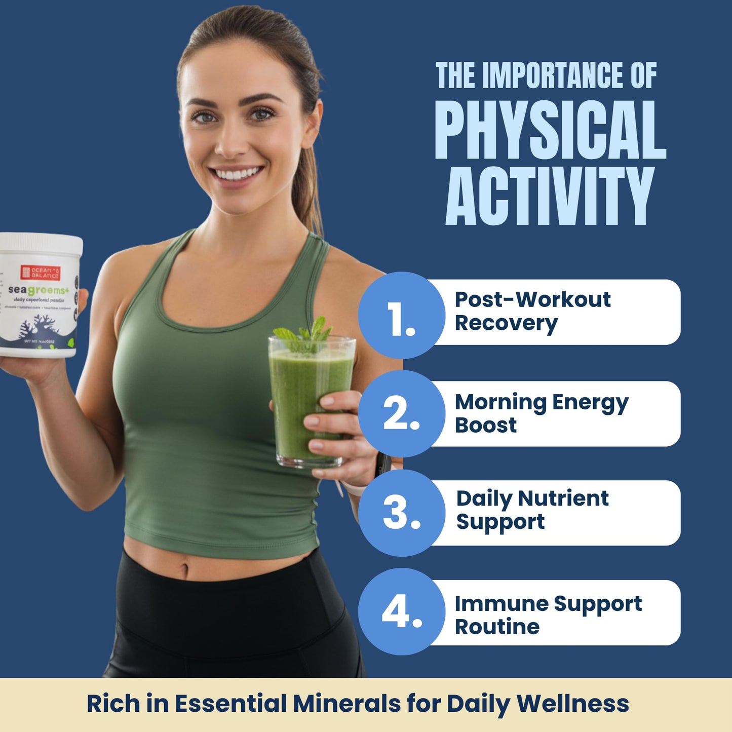Ocean's Balance Clean Taste of Maine Seagreens+ Daily Superfood Powder, Organic Seaweed Greens Powder with Dulse & Seagreens for Energy, Digestion & Immune Support, Non-GMO, 8 oz