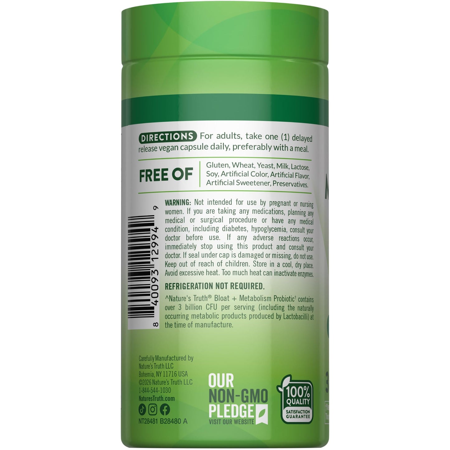 Nature's Truth Bloat & Metabolism Probiotic Capsules 30 Count