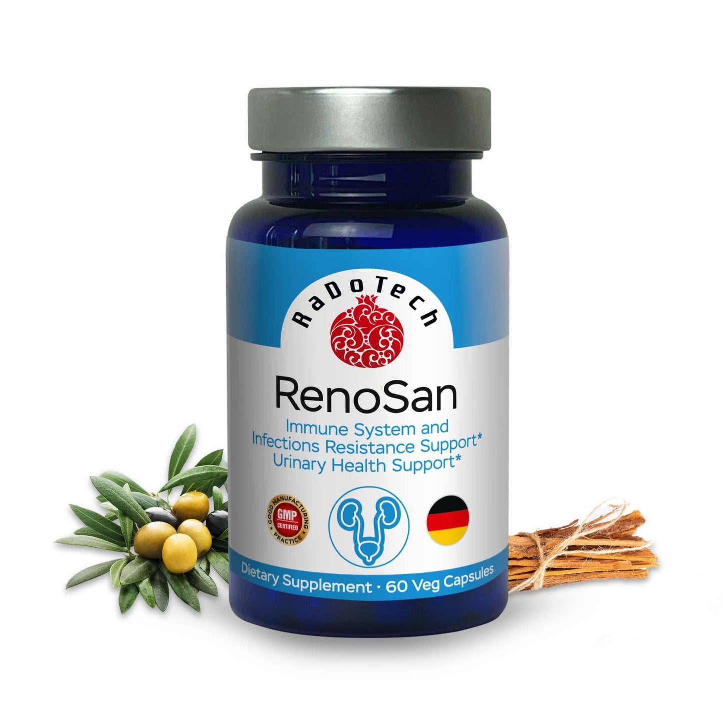 RaDoTech RenoSan Urinary Tract Health Supplement with Olive Leaf Extract, 60 Veg Capsules
