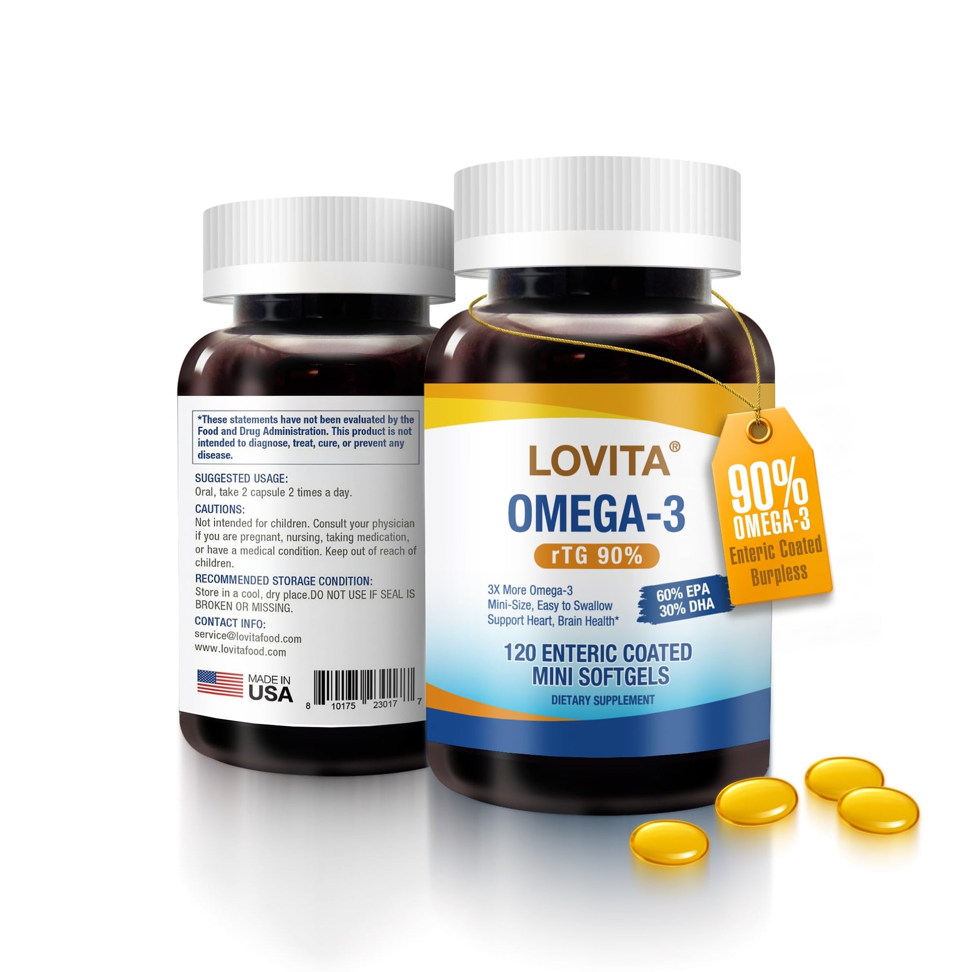 LOVITA Omega-3 Fish Oil 2000 mg rTG Softgels, 120 Count