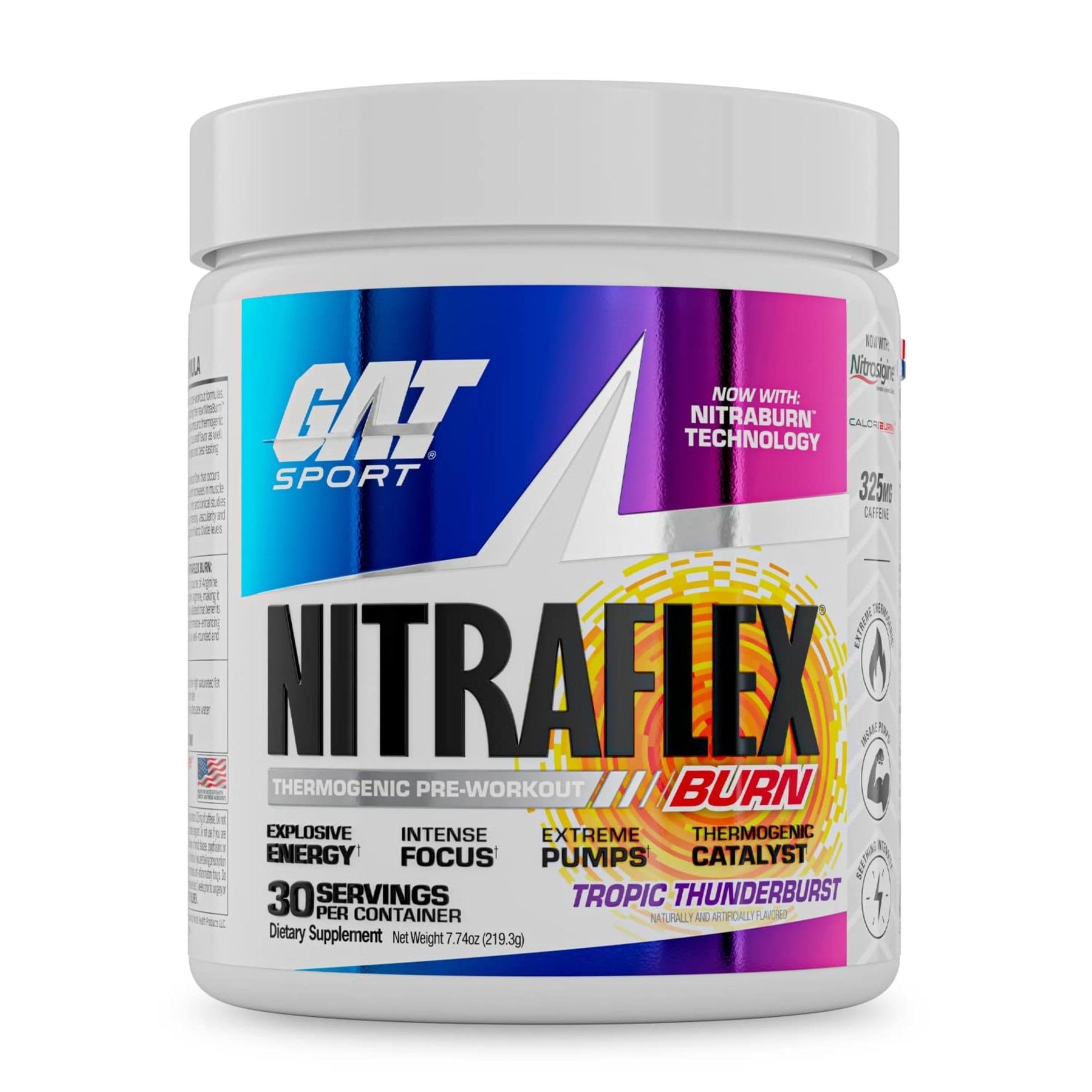 GAT SPORT NITRAFLEX Burn Pre Workout Thermogenic Powder, 7.74 Ounce