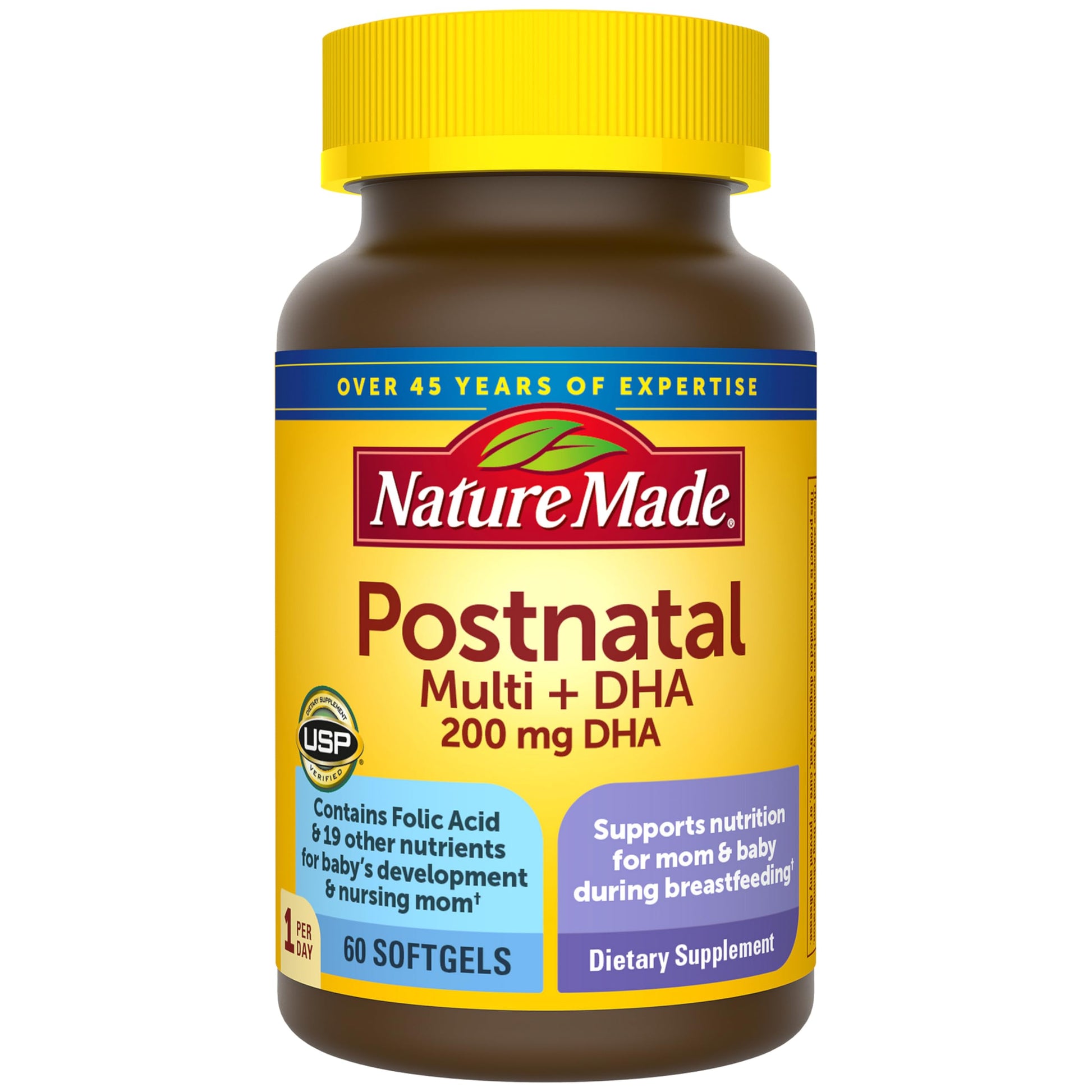 Nature Made Postnatal Multivitamin + DHA 200 mg Softgels, 60 Count