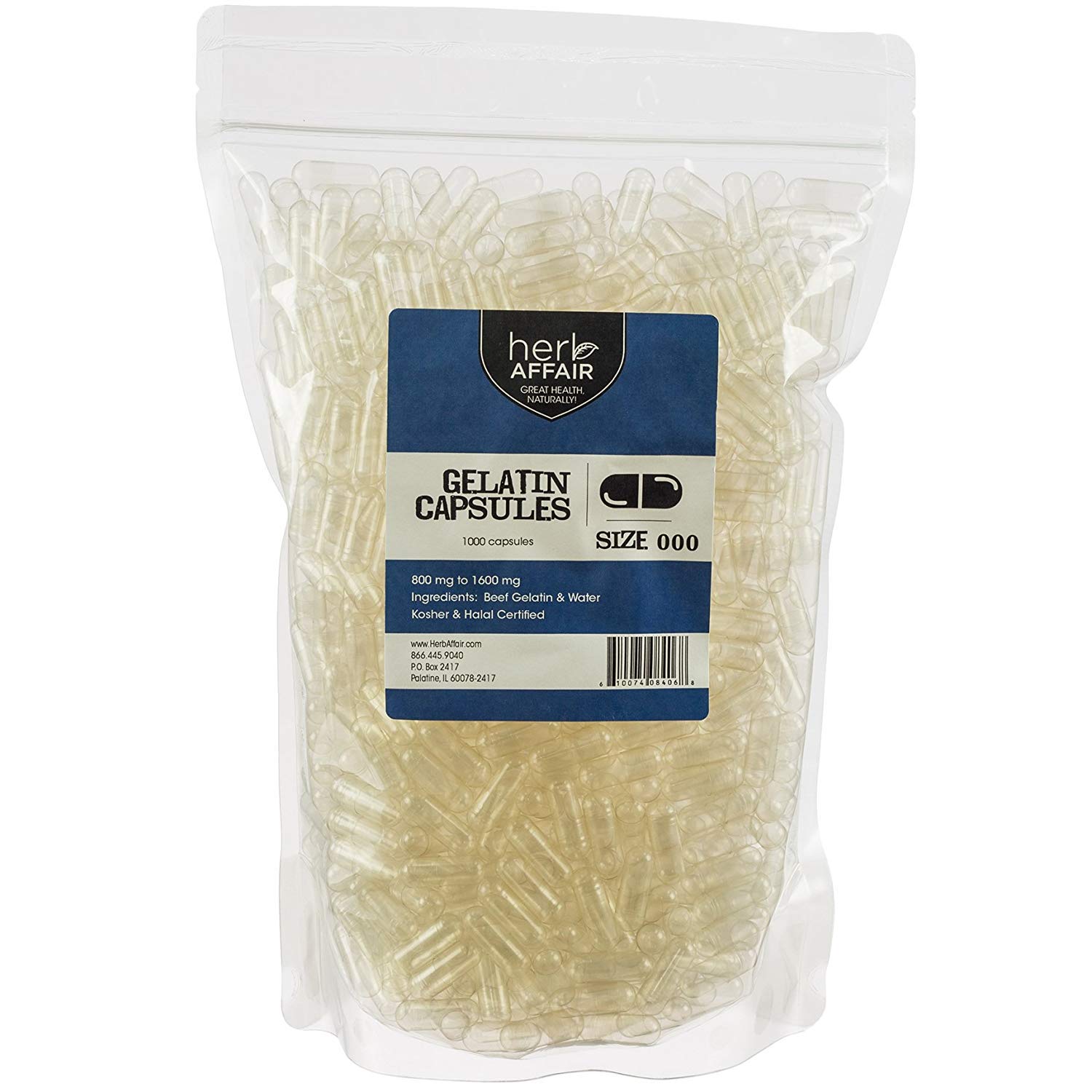 Herb Affair Clear Empty Gelatin Capsules Size 000 Capsule, 1000 Count