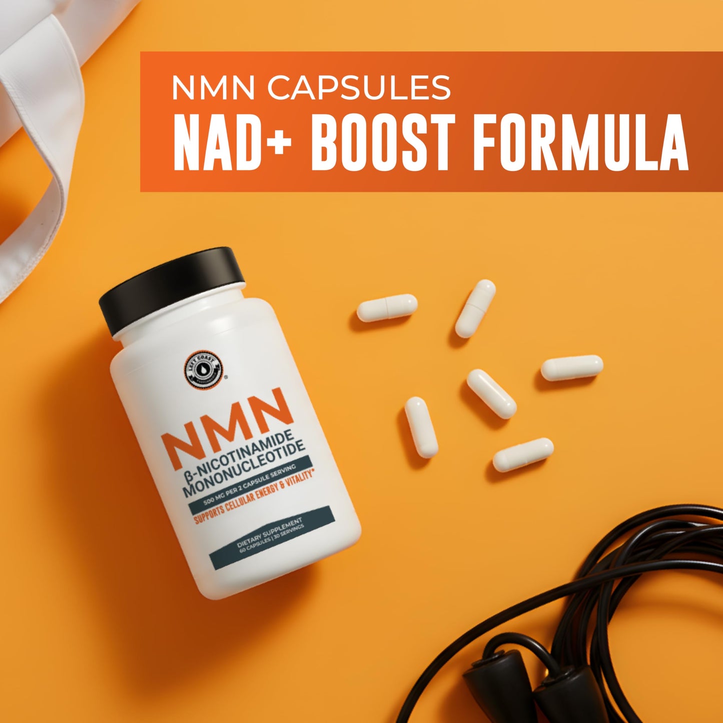 Left Coast Performance NMN Supplement 500mg for NAD+ Support Capsule, 60 Count