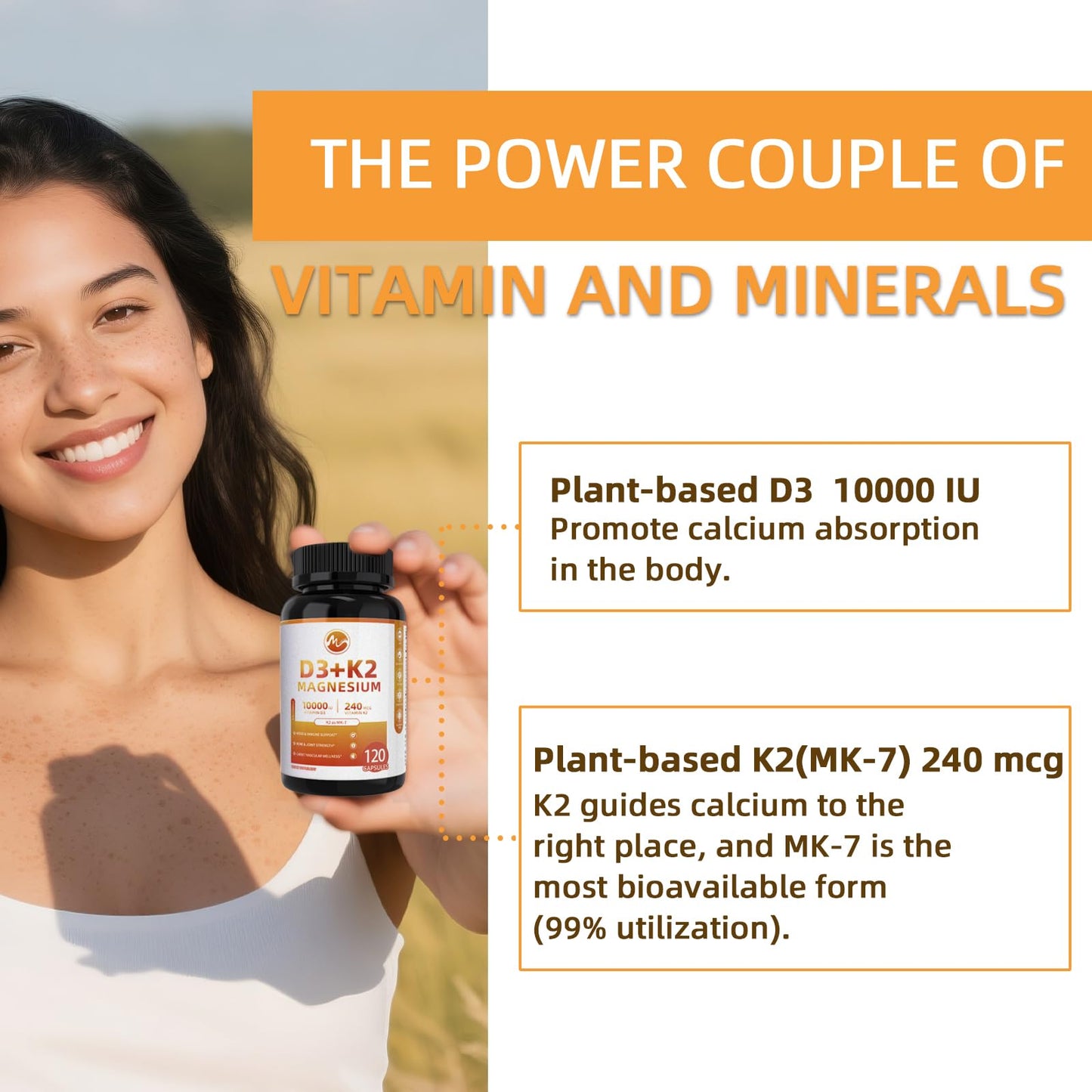 M inch Vitamin D3 K2 with Magnesium Capsule, 240 Count