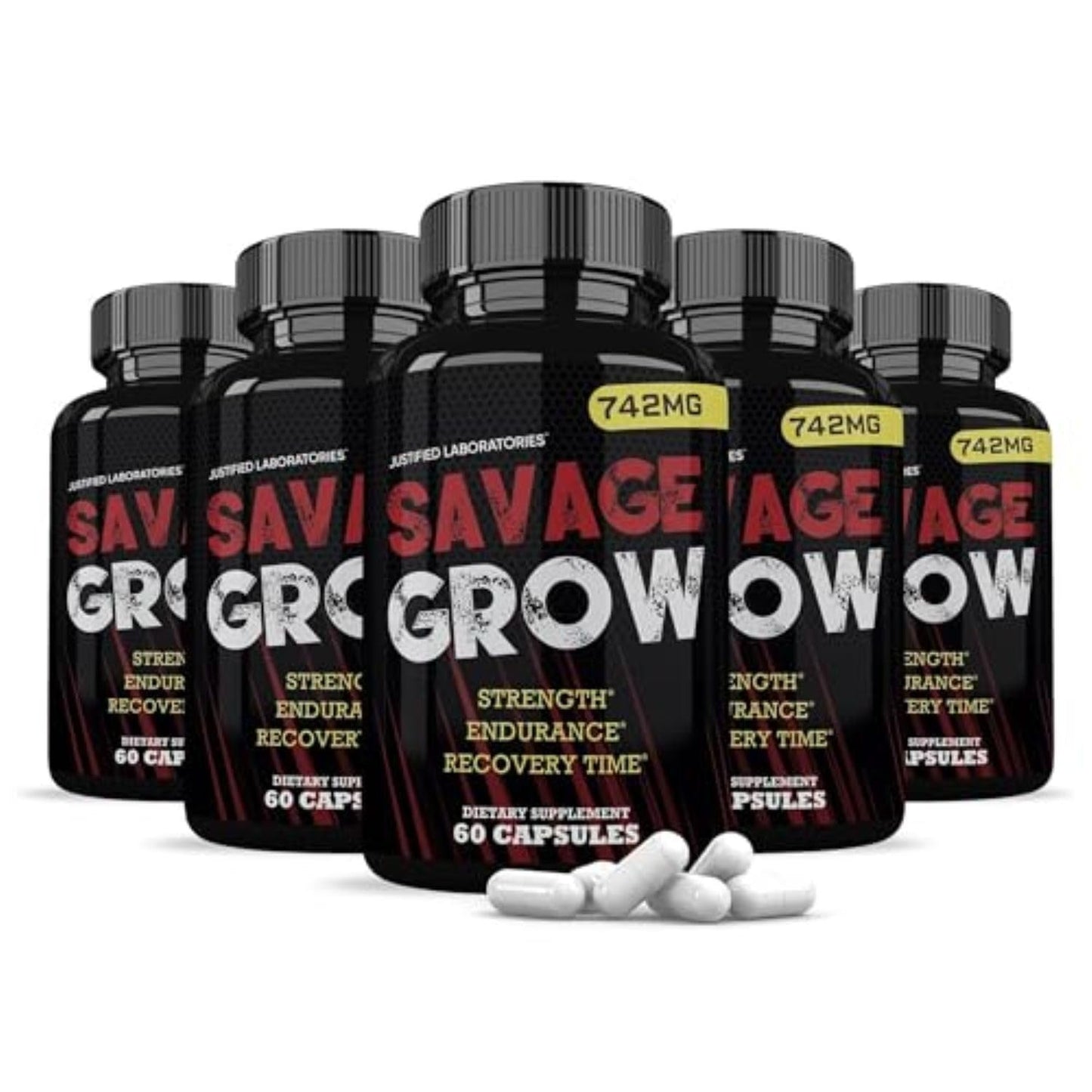 Justified Laboratories Savage Grow for Men - Testosterone Support Supplement for Strength, Endurance & Recovery - Tongkat Ali, Saw Palmetto Capsule, 1 Count