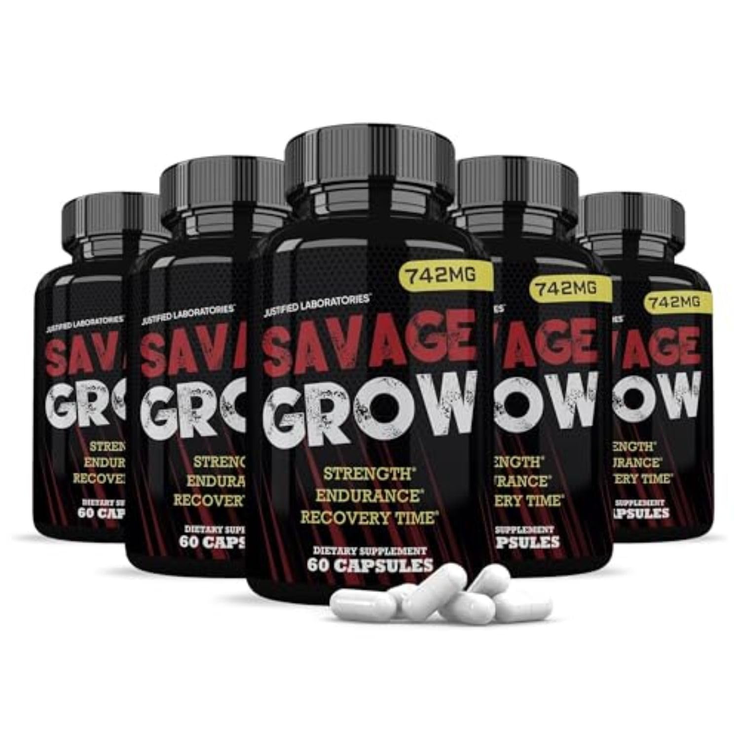 Justified Laboratories Savage Grow for Men - Testosterone Support Supplement for Strength, Endurance & Recovery - Tongkat Ali, Saw Palmetto Capsule, 1 Count