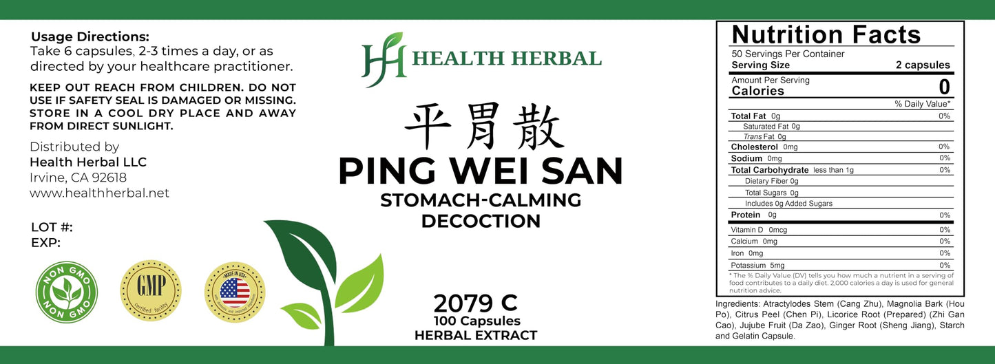 Health Herbal Ping Wei San/Stomach-Calming Decoction 100 Capsules