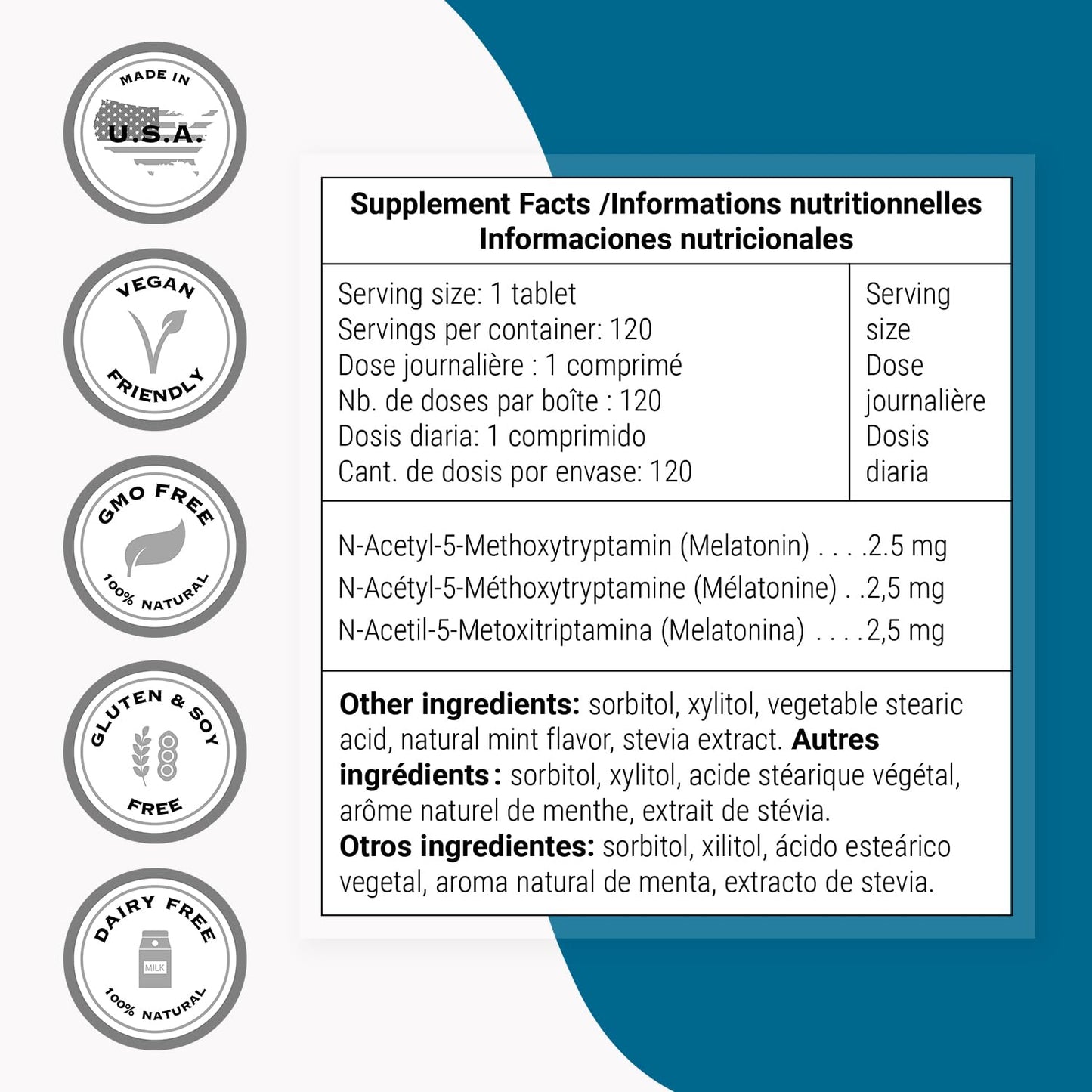 Supersmart Melatonin 2.5mg Ultra Fast Acting Natural Melatonin Fast Dissolve Supplement Tablets 60 Tablets