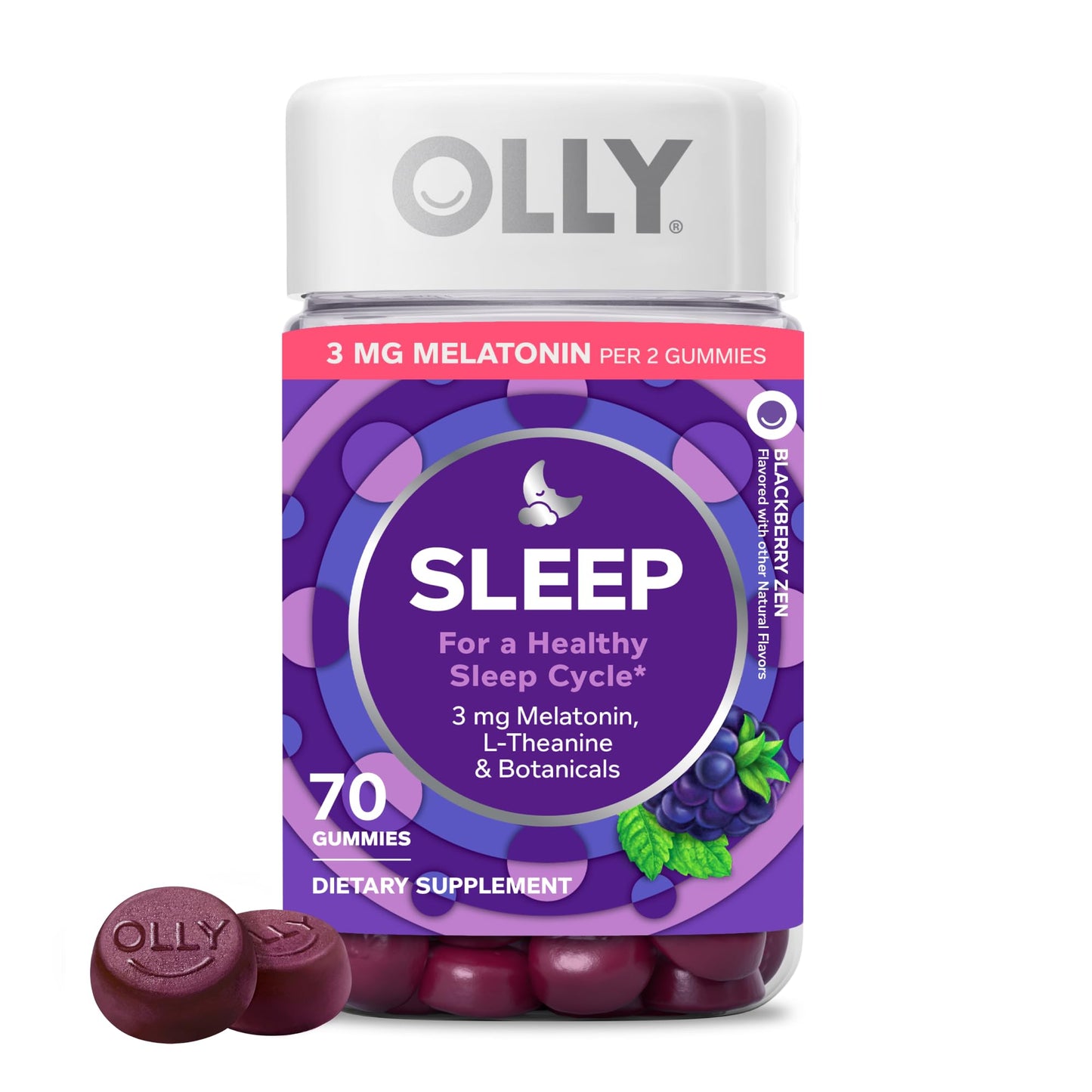 OLLY Sleep Support Gummy Supplement, 3 mg Melatonin, L-Theanine, 70 Count