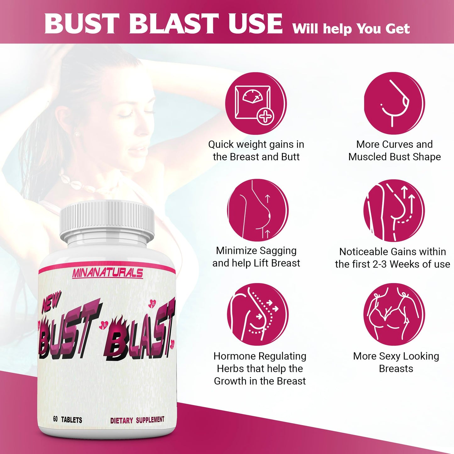MINANATURALS Bust Blast Loaded Breast Size Enhancement, 60 Tablets