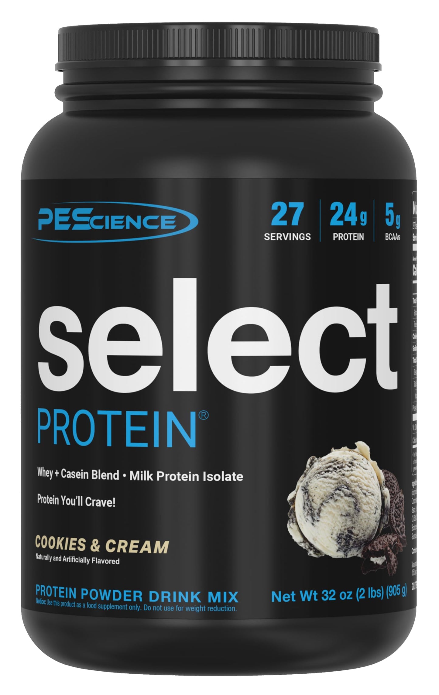 PEScience Select Protein Powder, Whey and Casein Blend Cookies and Cream, 32 Servings