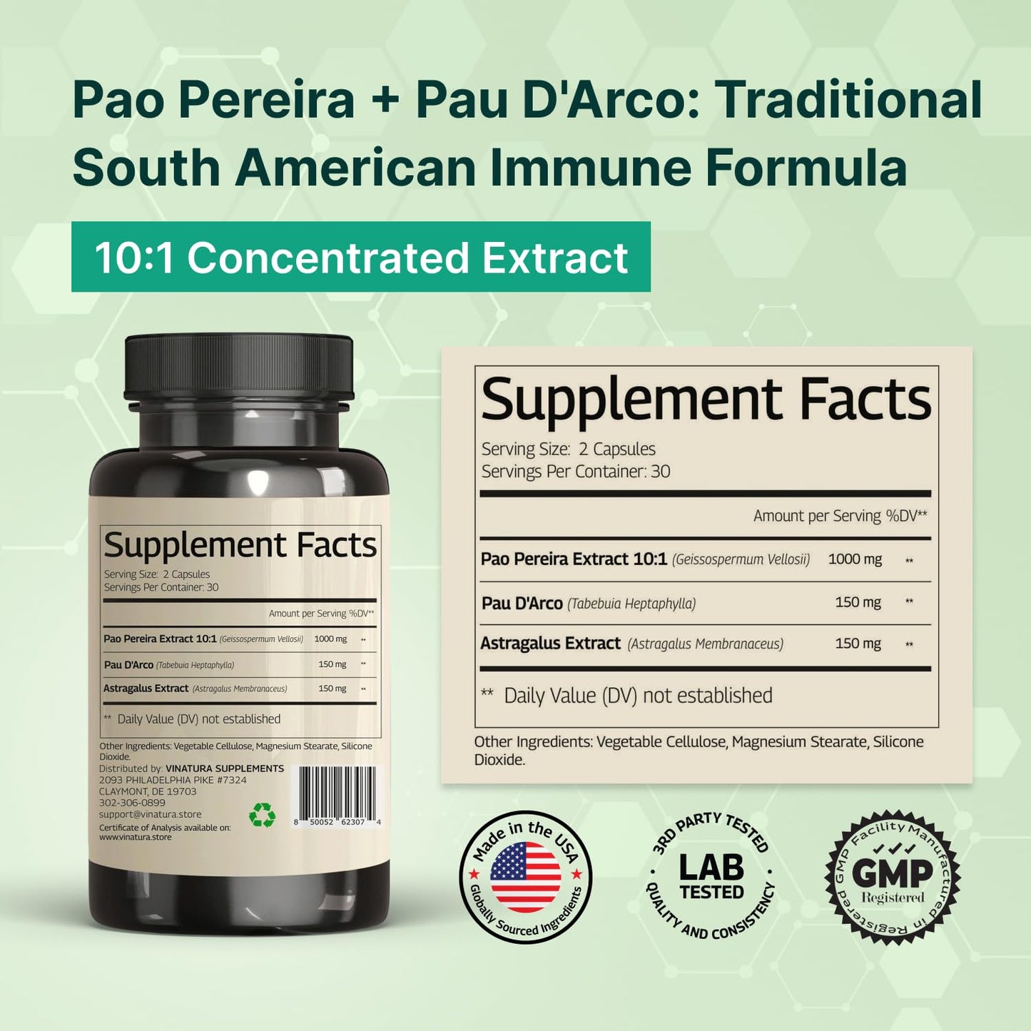 VINATURA Pao Pereira + Pau D'Arco Astragalus Capsules 60 Count