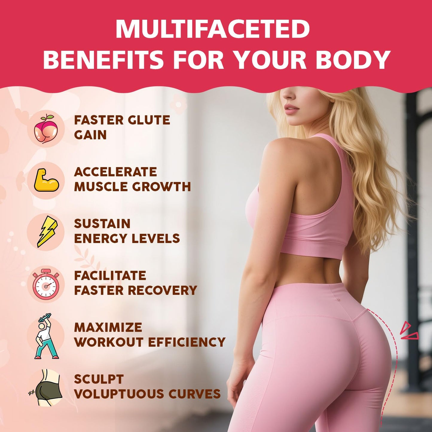 Glorithiventa Booty Gummies for Women with CurvaBoost BBL Herb Blend & Creatine Monohydrate, Peach Flavor, 120 Counts