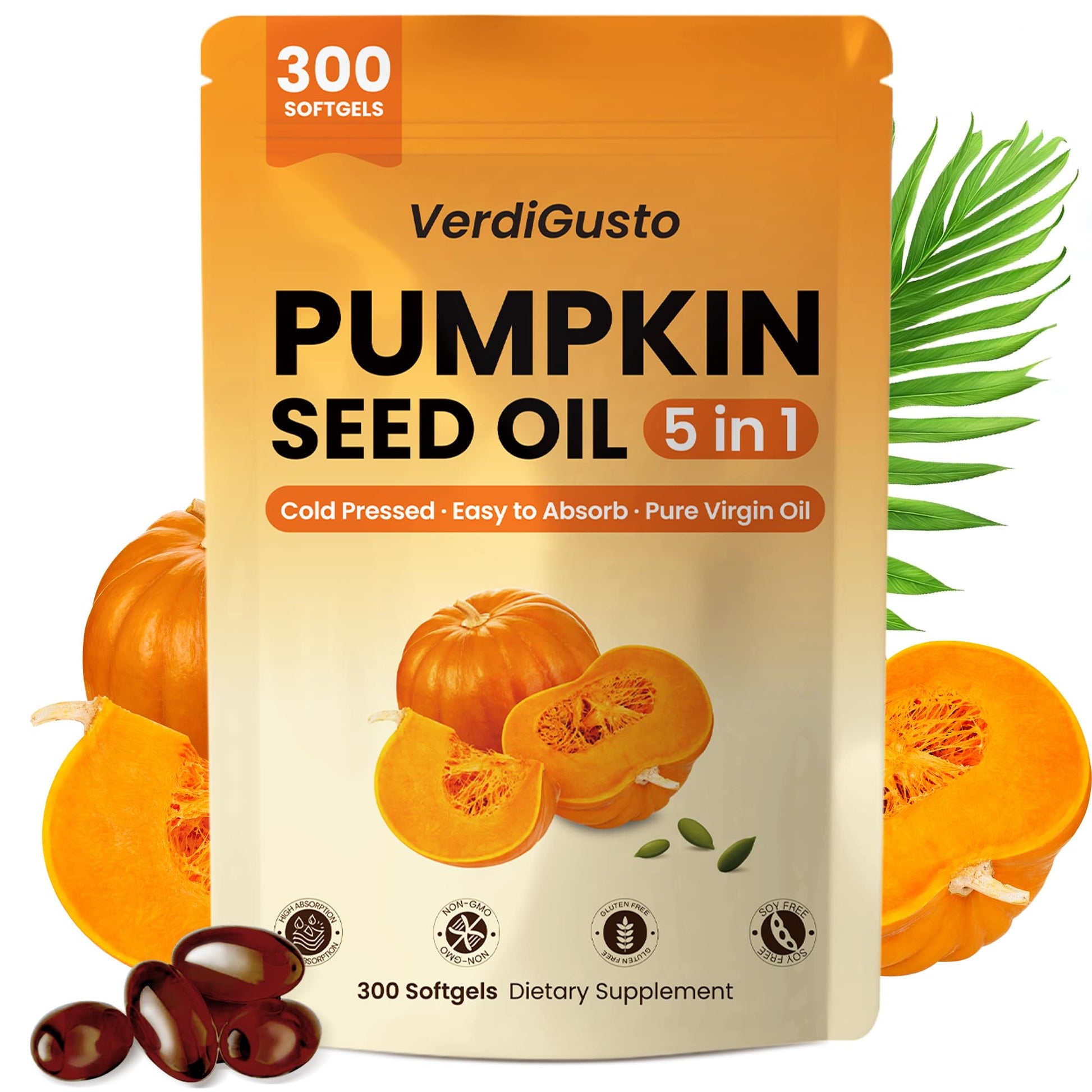 VerdiGusto Pumpkin Seed Oil with Saw Palmetto Softgels 300 Count
