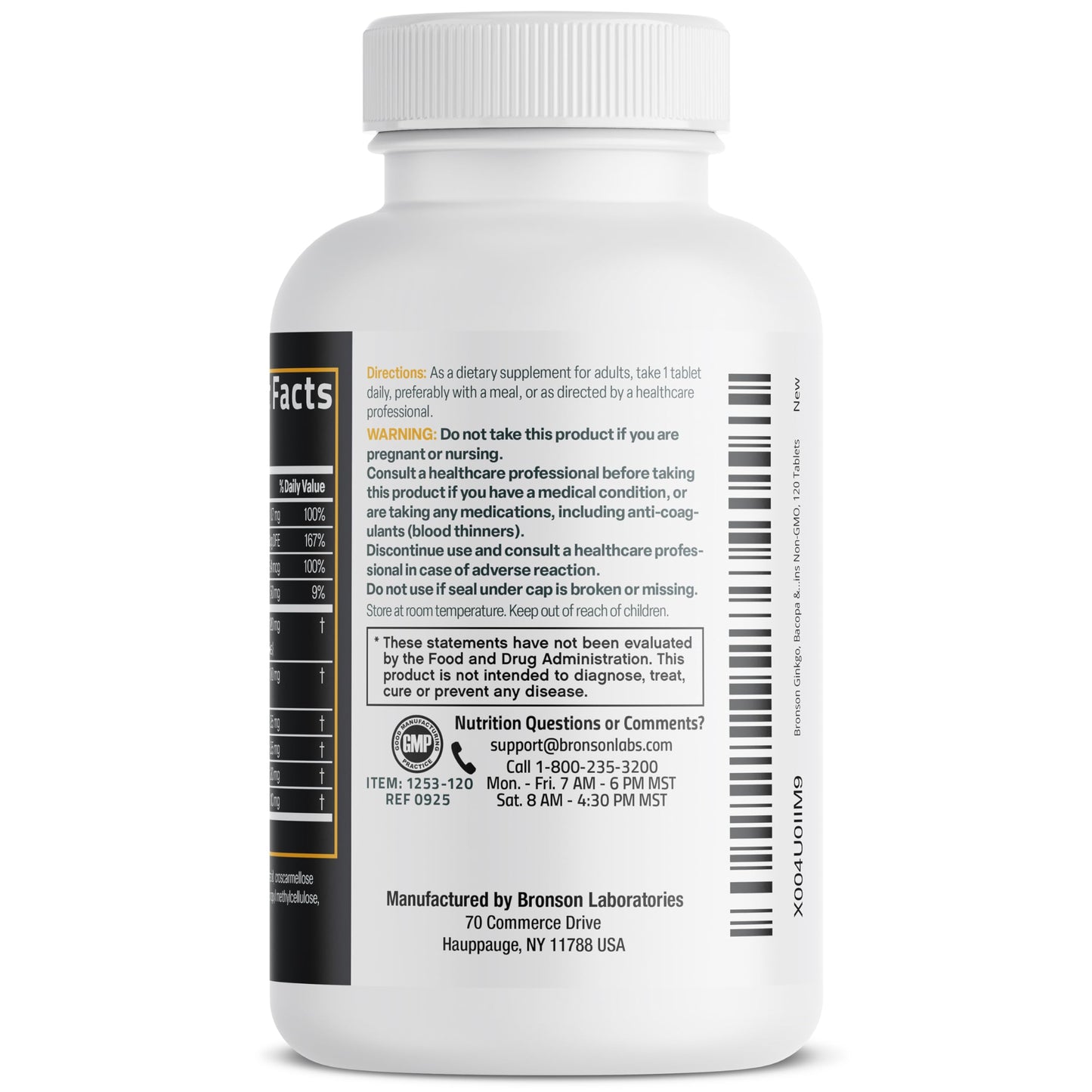 Bronson Ginkgo, Bacopa & Acetyl L-Carnitine Brain & Memory Support Complex with L-Tyrosine, Choline, CoQ10 & Phosphatidylserine Plus Key B Vitamins Non-GMO, 120 Tablets