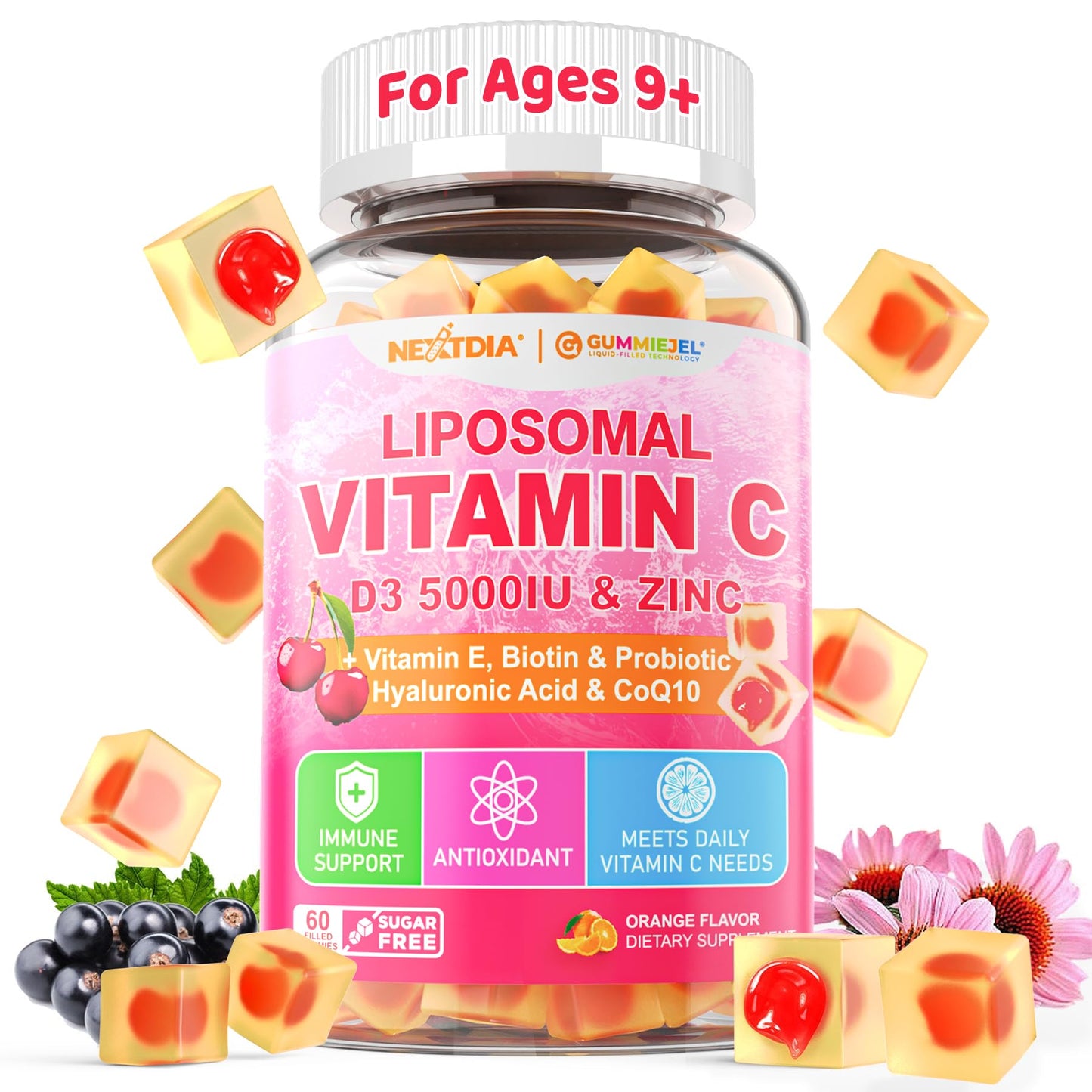 Nextdia Liposomal Vitamin C 1000mg + D3 5000IU + Zinc Gummies 60 Count