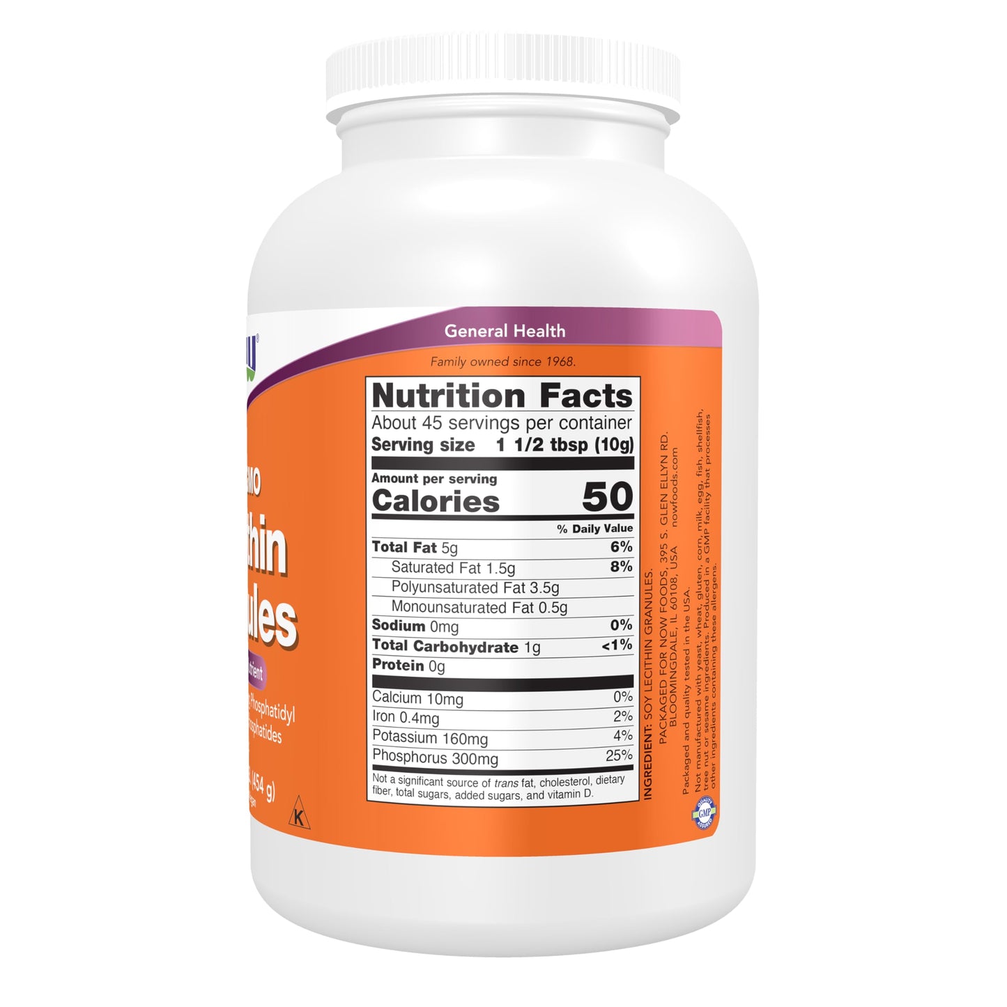 NOW Foods Lecithin Granules with Naturally Occurring Phosphatidyl Choline and Other Phosphatides Powder 16 oz