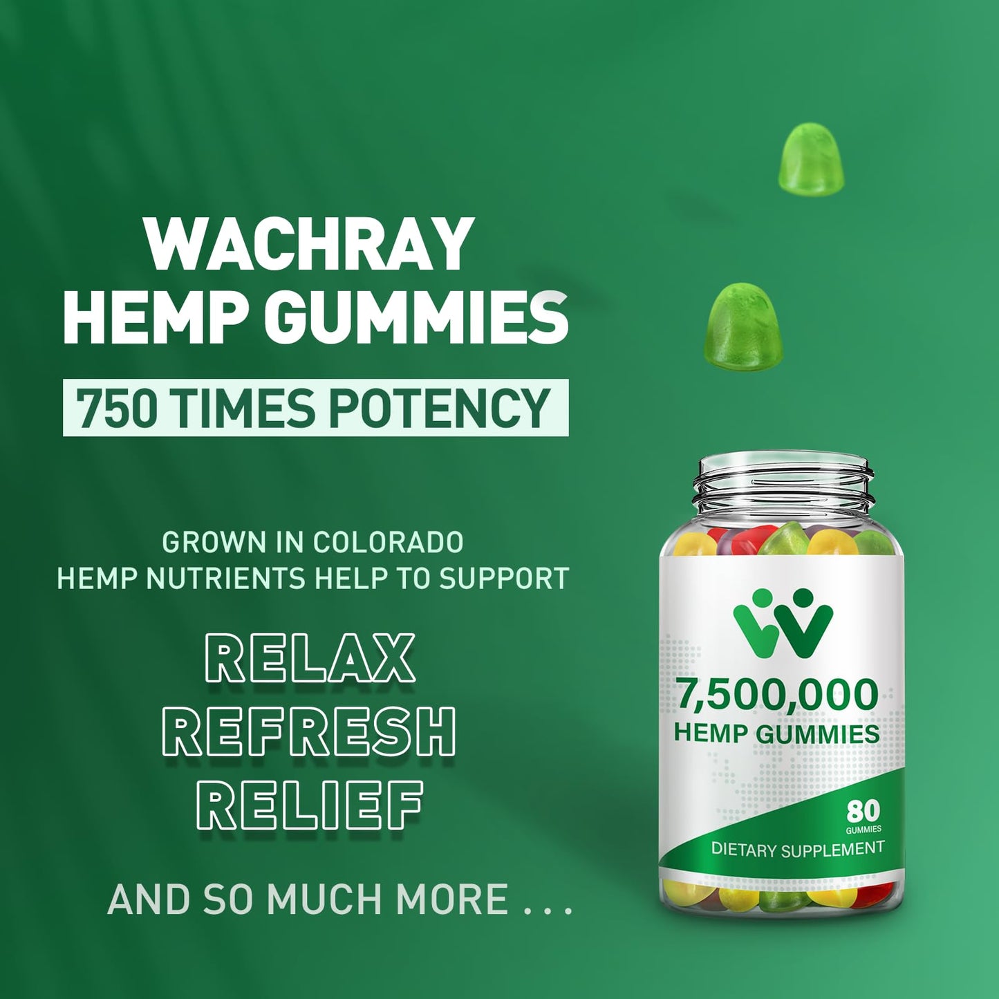 WACHRAY Nutrition Organic Hemp Gummies 7,500,000 High Strength Hemp Oil Infused, 240 Gummies