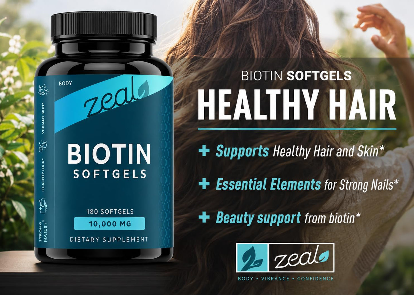 Zeal Naturals Biotin 10000mcg Oil Softgels, 180 Gel Capsules
