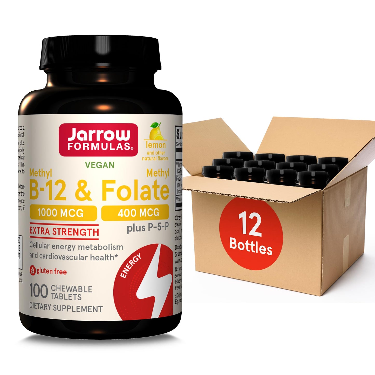Jarrow Formulas Methyl B-12 1000mcg & Methyl Folate 400mcg with P-5-P, Extra Strength Cellular Energy Metabolism & Cardiovascular Health Formula Tablets 1200