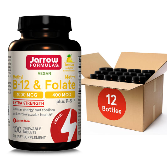 Jarrow Formulas Methyl B-12 1000mcg & Methyl Folate 400mcg with P-5-P, Extra Strength Cellular Energy Metabolism & Cardiovascular Health Formula Tablets 1200