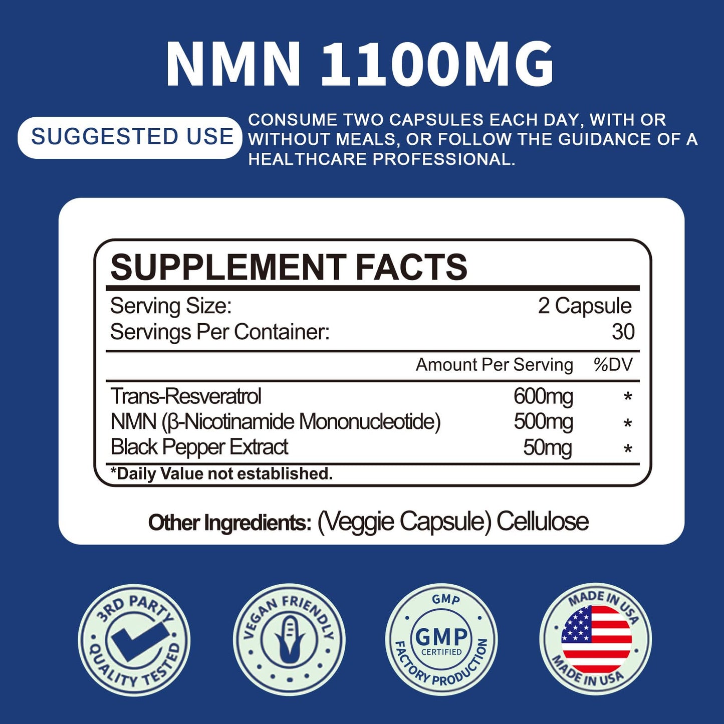 Jeaderly 1100mg NMN & Trans-Resveratrol, 3-in-1 Supplement Softgel 60 Count