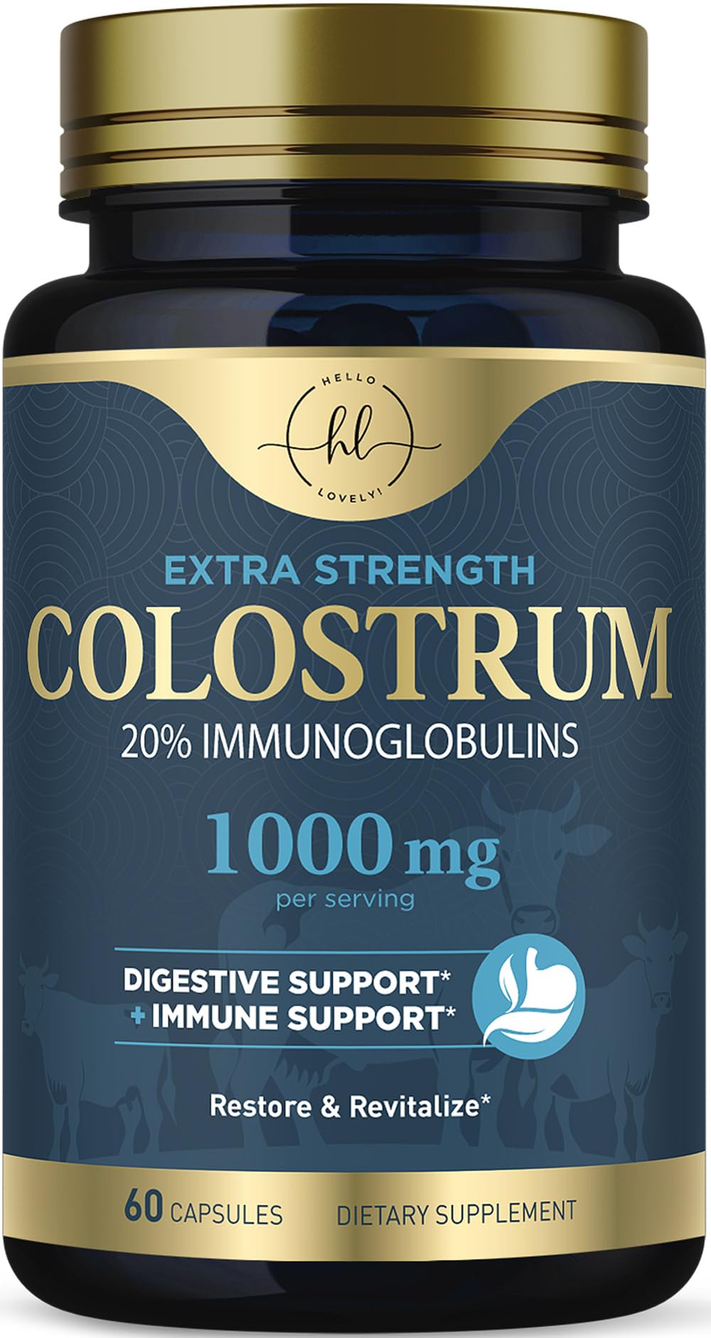 Hello Lovely! Bovine Colostrum Powder 1000mg Per Serving with Immunoglobulins (IgG) for Immune Support, Energy & Gut Health Supplement, SP Colostrum Powder Pills, Gluten Free, Bottled in USA - 60 Capsules