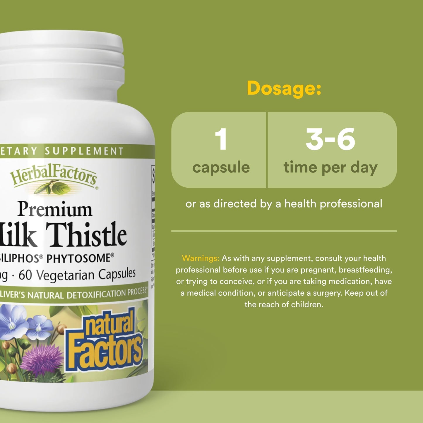 Natural Factors HerbalFactors Premium Milk Thistle Liver Health Formula 60 Capsules
