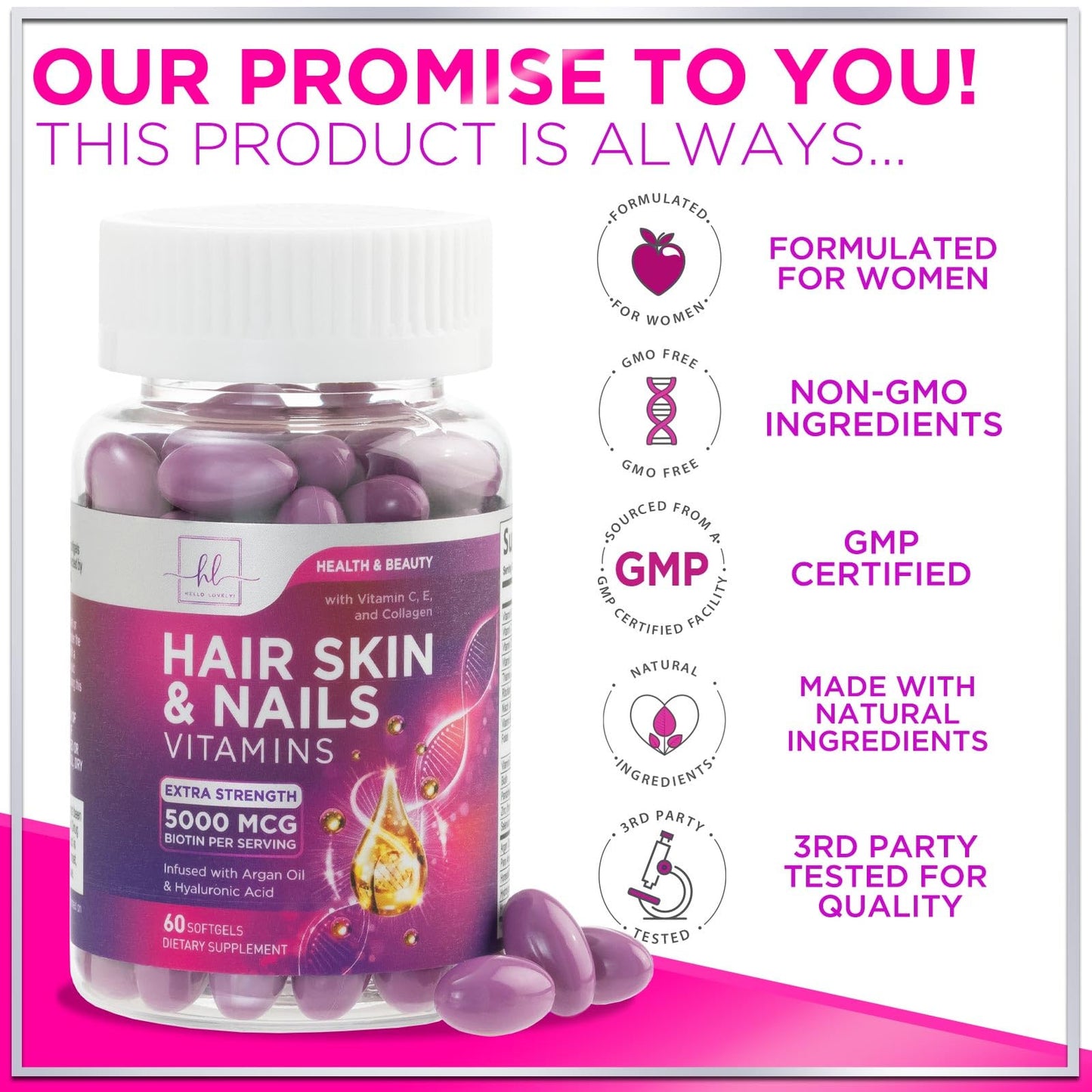 Hello Lovely! Hair Vitamins for Women Softgels 60 Count