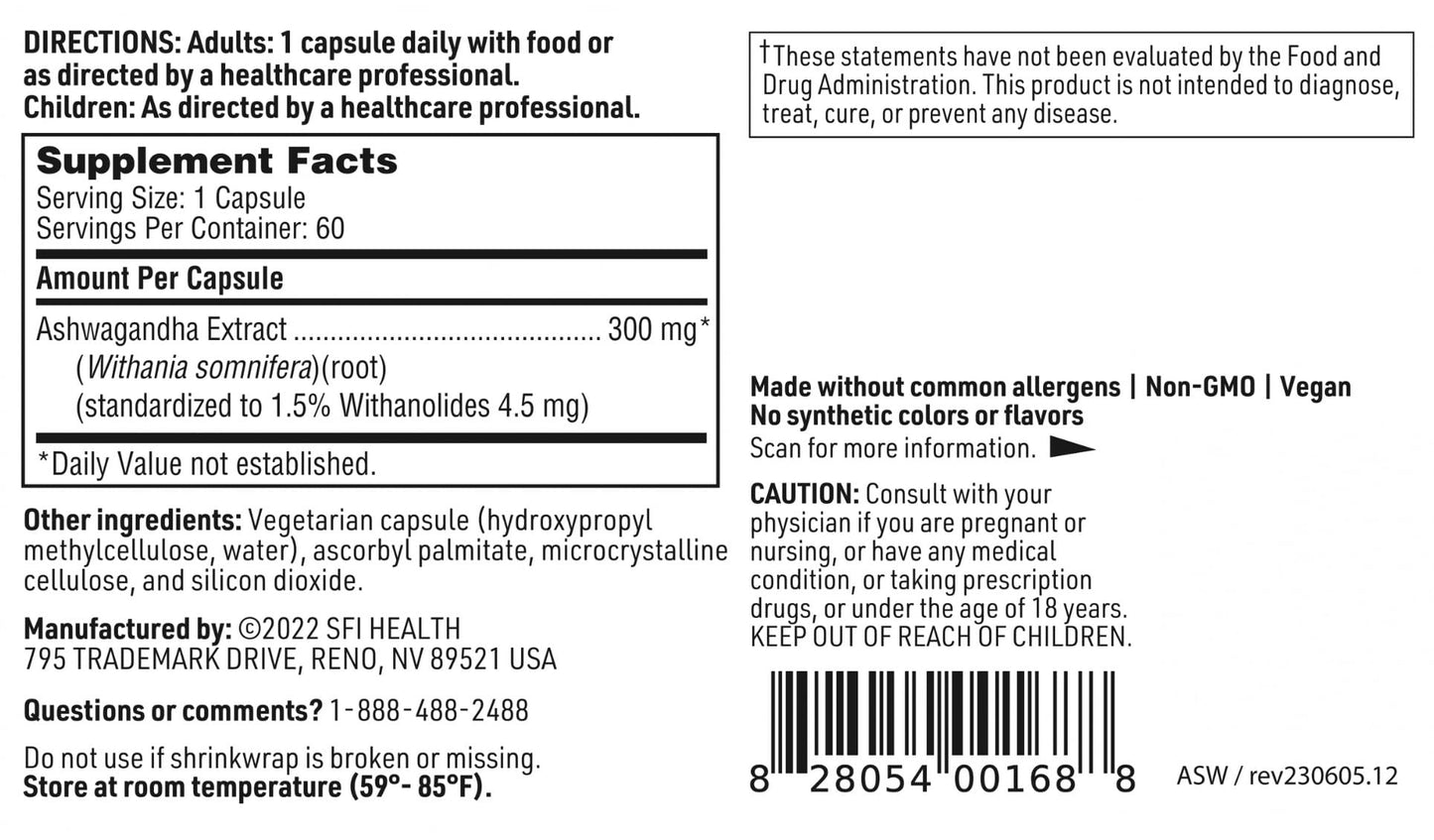 SFI Health Ashwagandha Extract 300mg Capsules 60 Count