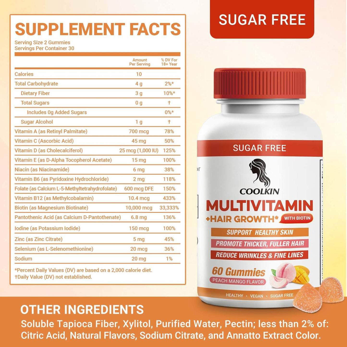 COOLKIN Multivitamin Hair Growth Gummies 60 Count