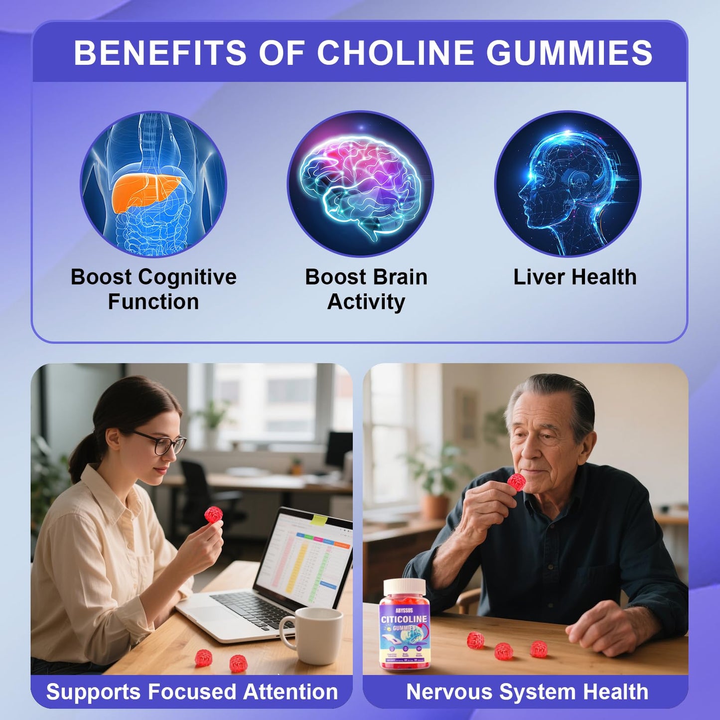 ABYSSUS Citicoline (CDP Choline) 1000mg Gummies, 60 Count