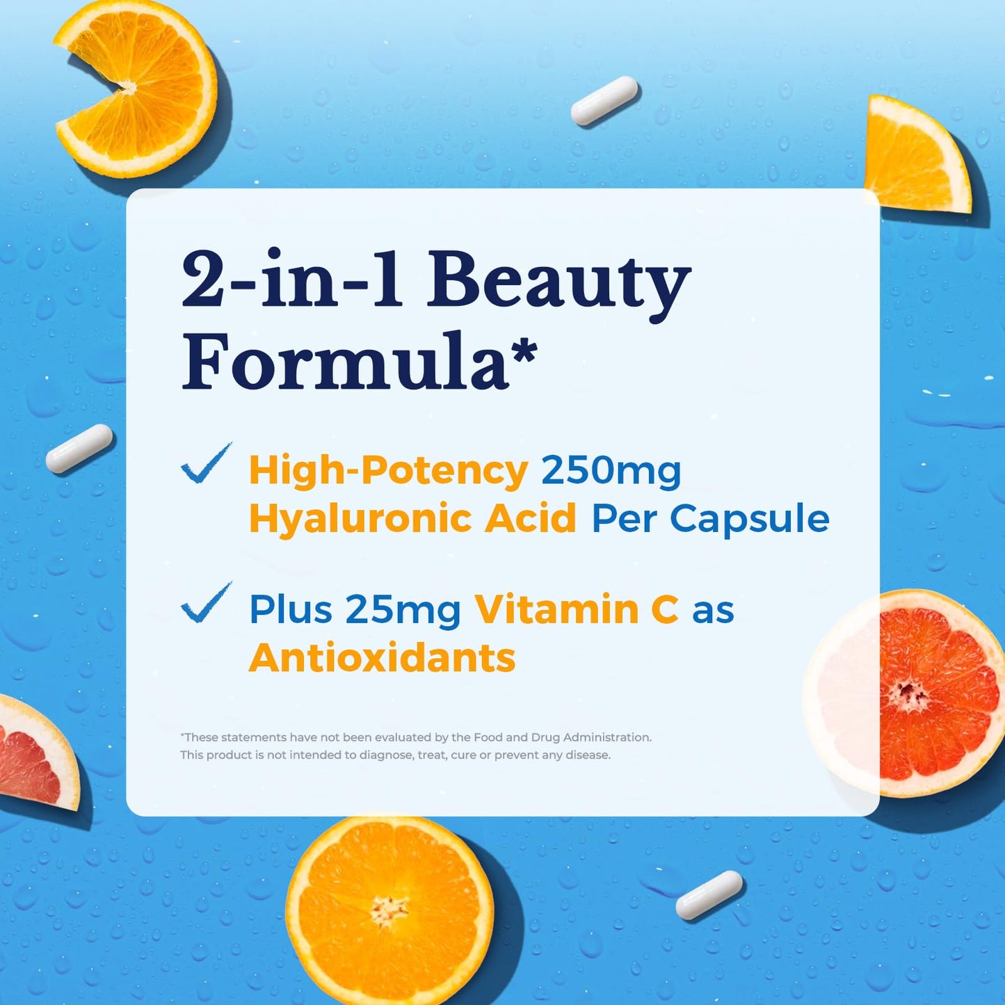 Vitalitown Hyaluronic Acid Supplements 250 mg, Plus 25 mg Vitamin C, Capsules, 90 Count