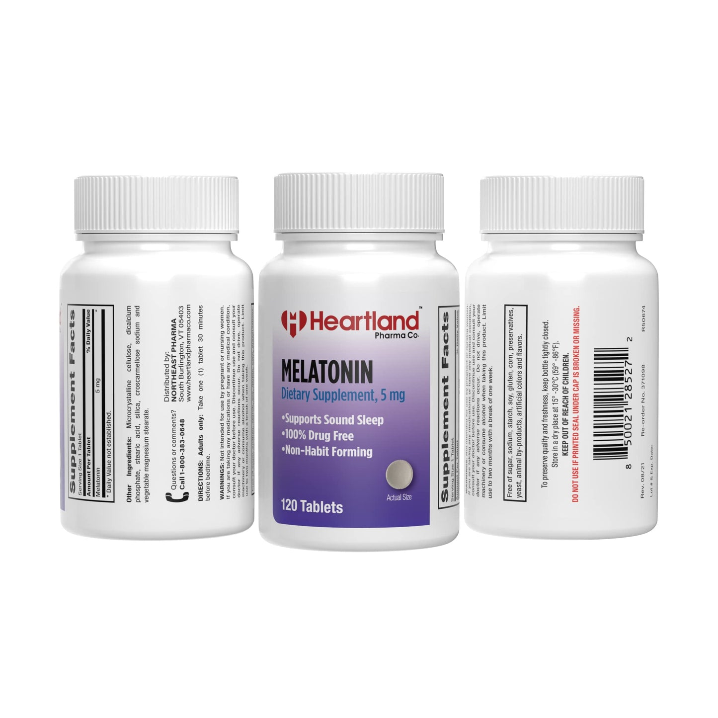 Heartland Pharma Melatonin 5mg Tablet, Sleep Support, USA Manufactured, 120 Tablets