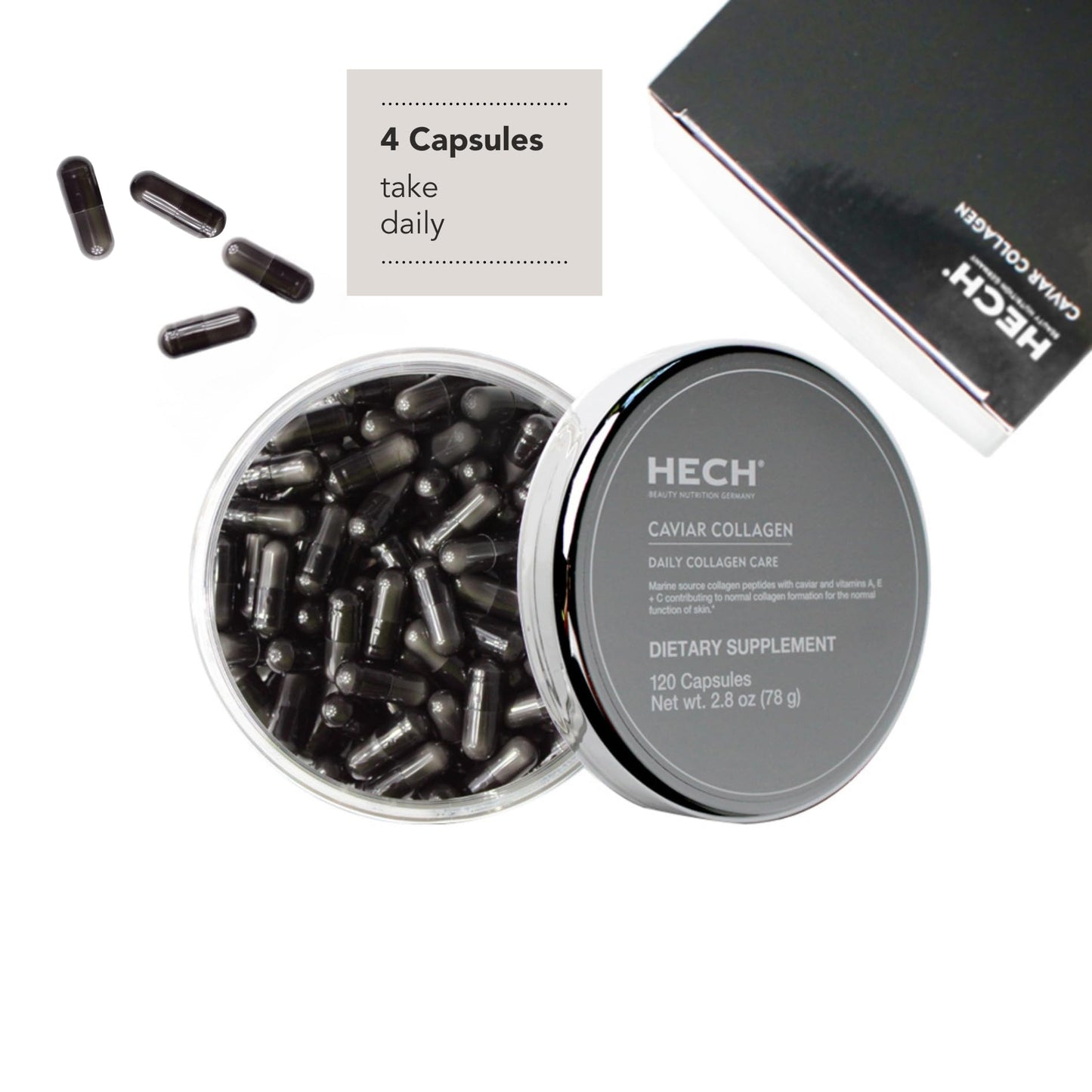 HECH Marine Caviar Collagen Capsules, 120 Count