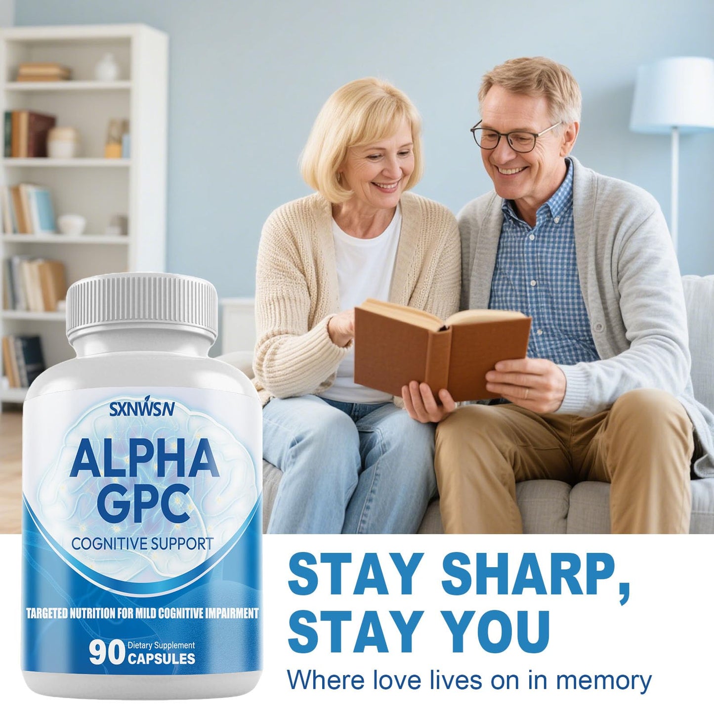 SXNWSN Alpha GPC Cognitive Support 300mg with Bacopa & Ginkgo Biloba, 90 Capsules