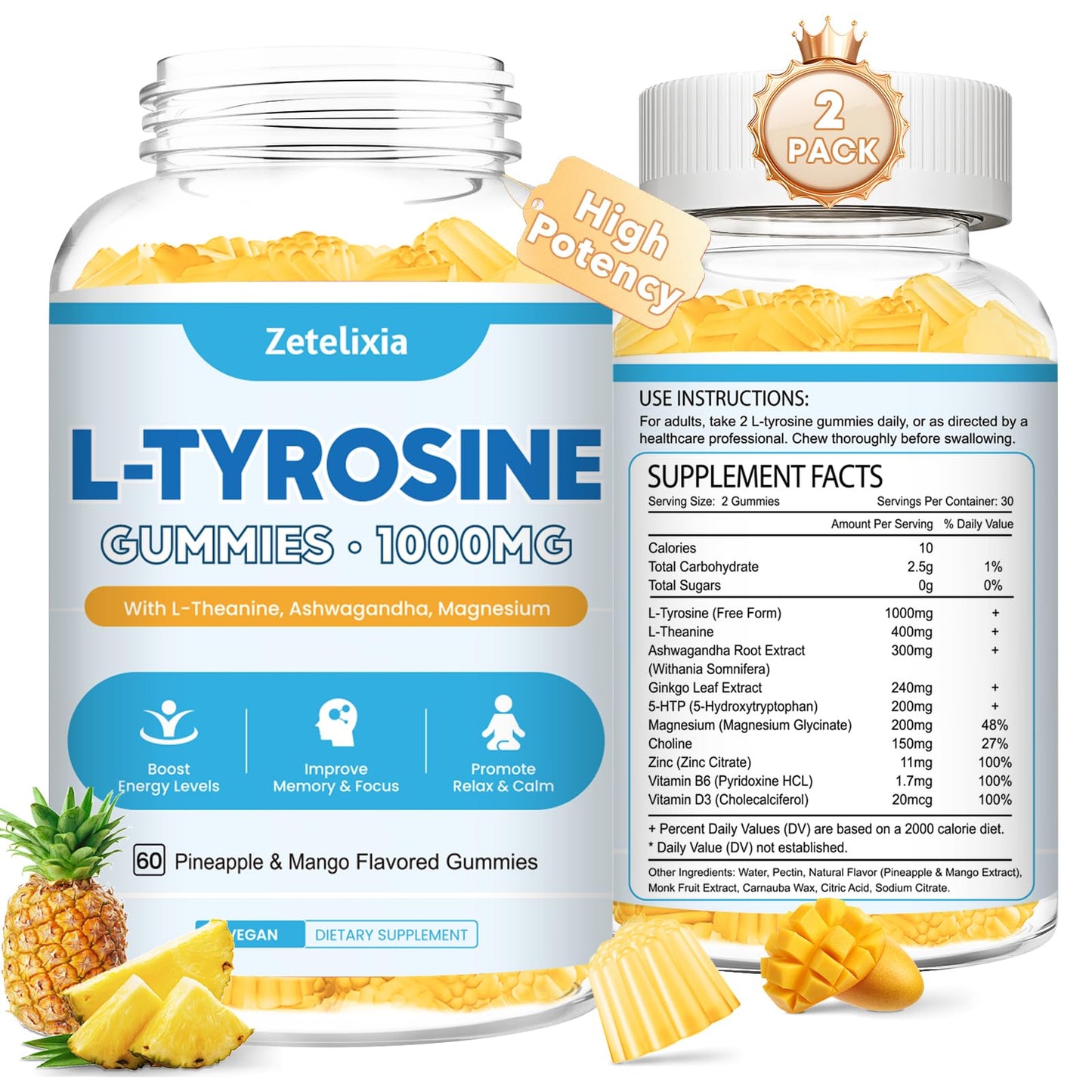 Zetelixia L-Tyrosine Gummies 120 Gummies
