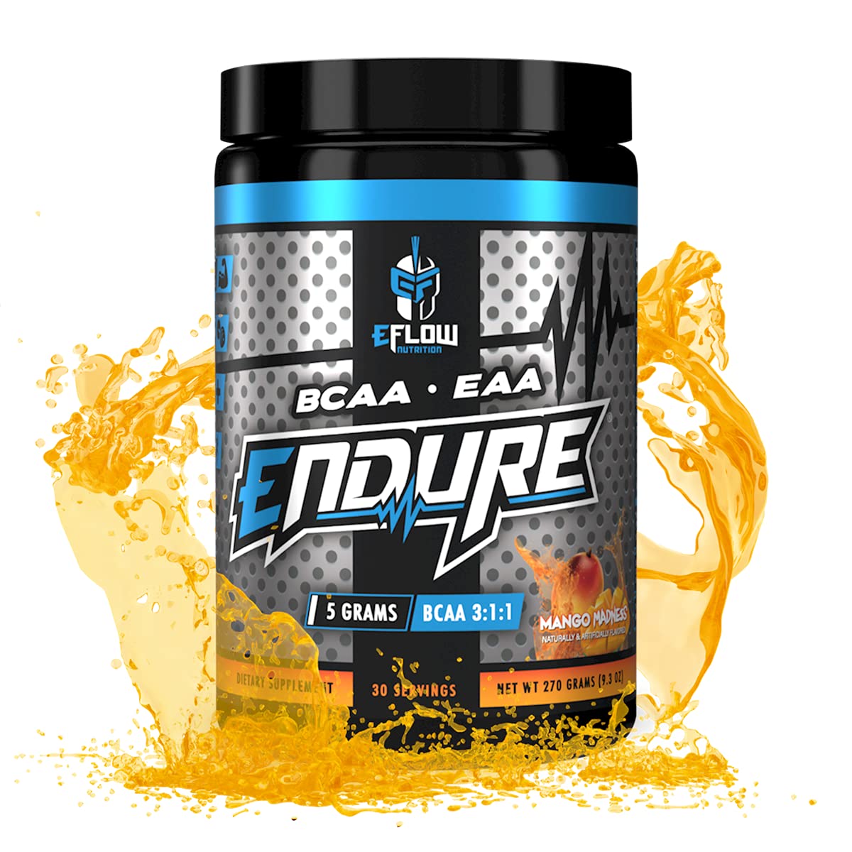 eFlow Nutrition Endure BCAA Plus EAA - Essential Amino Acids Electrolyte Powder Intra Workout - Improve Energy, Recovery and Performance - Mango Madness 9.3 oz