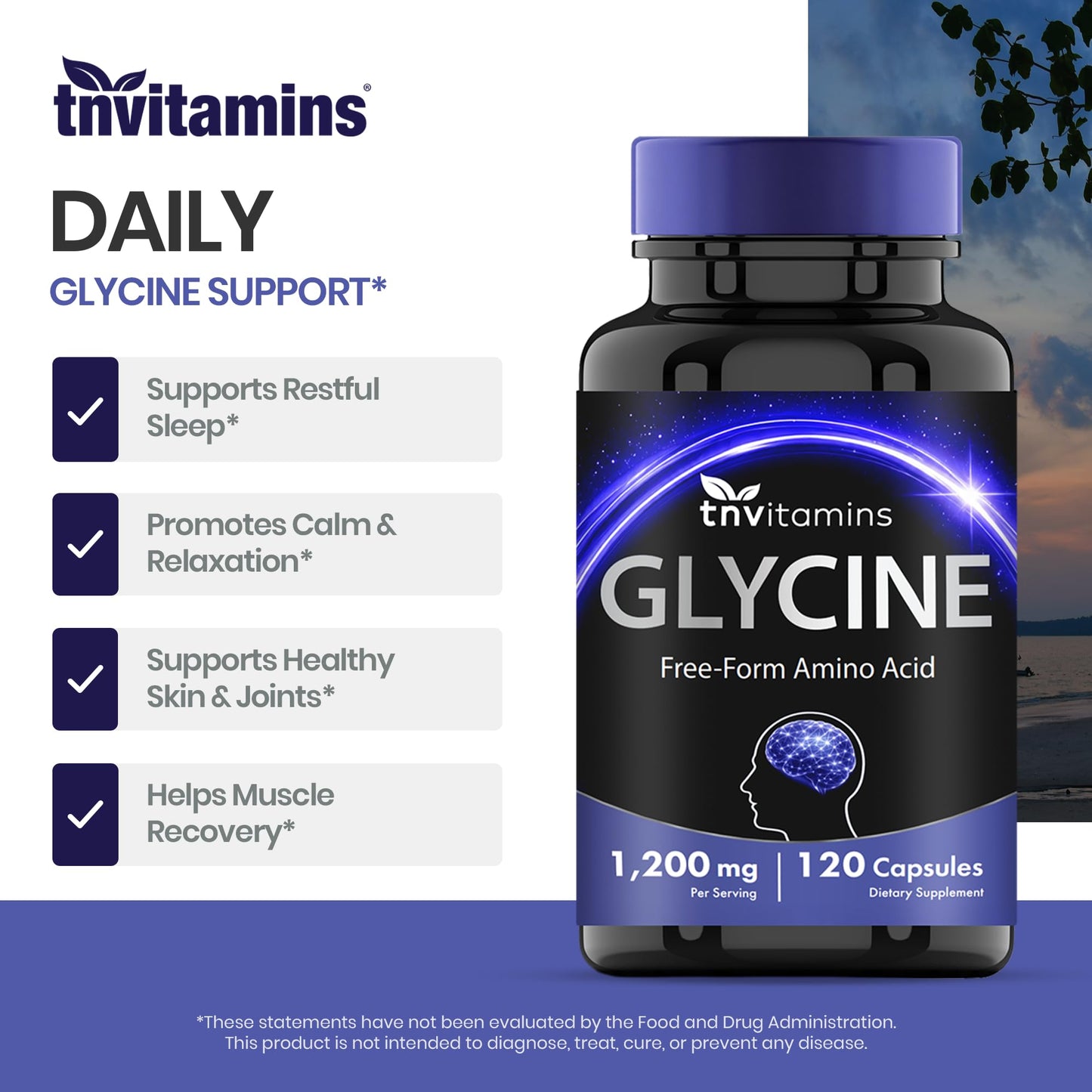 tnvitamins Glycine 1200mg Capsules, 120 Count