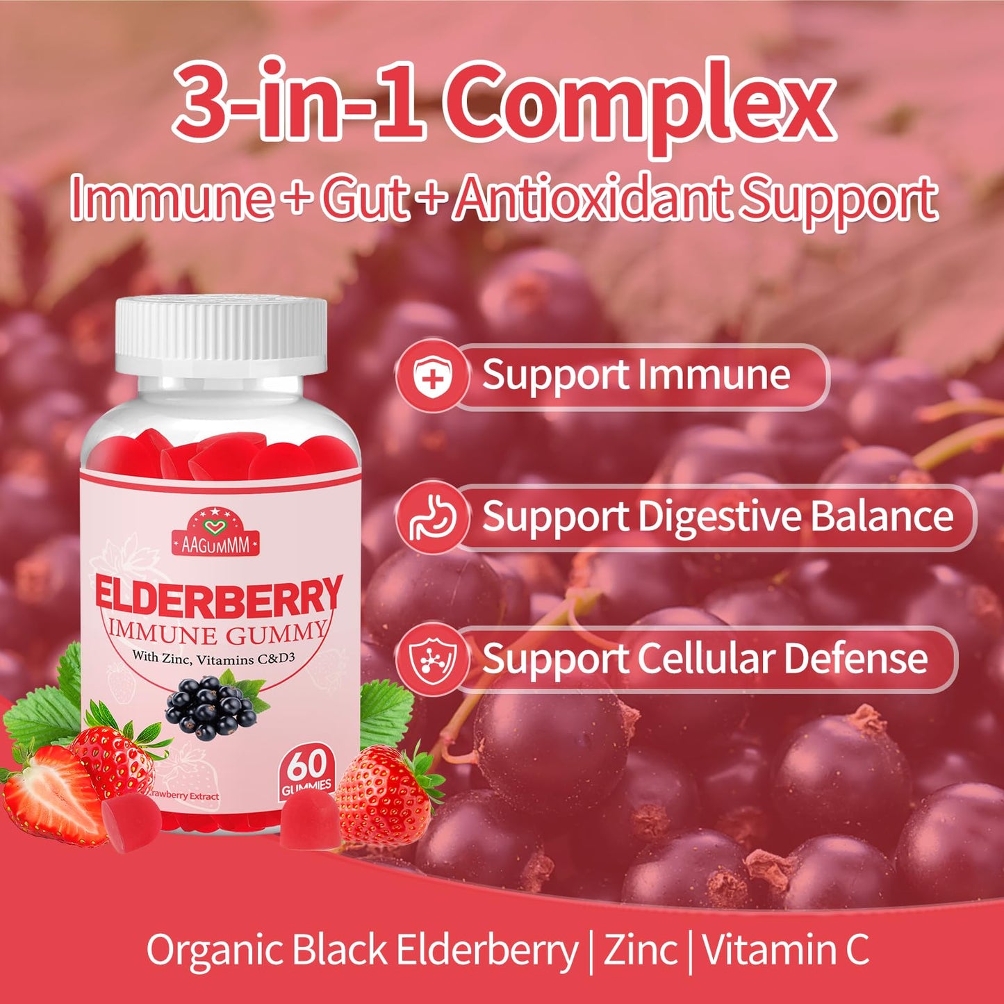 AAGUMMM Elderberry Immune Gummies, 60 Gummies