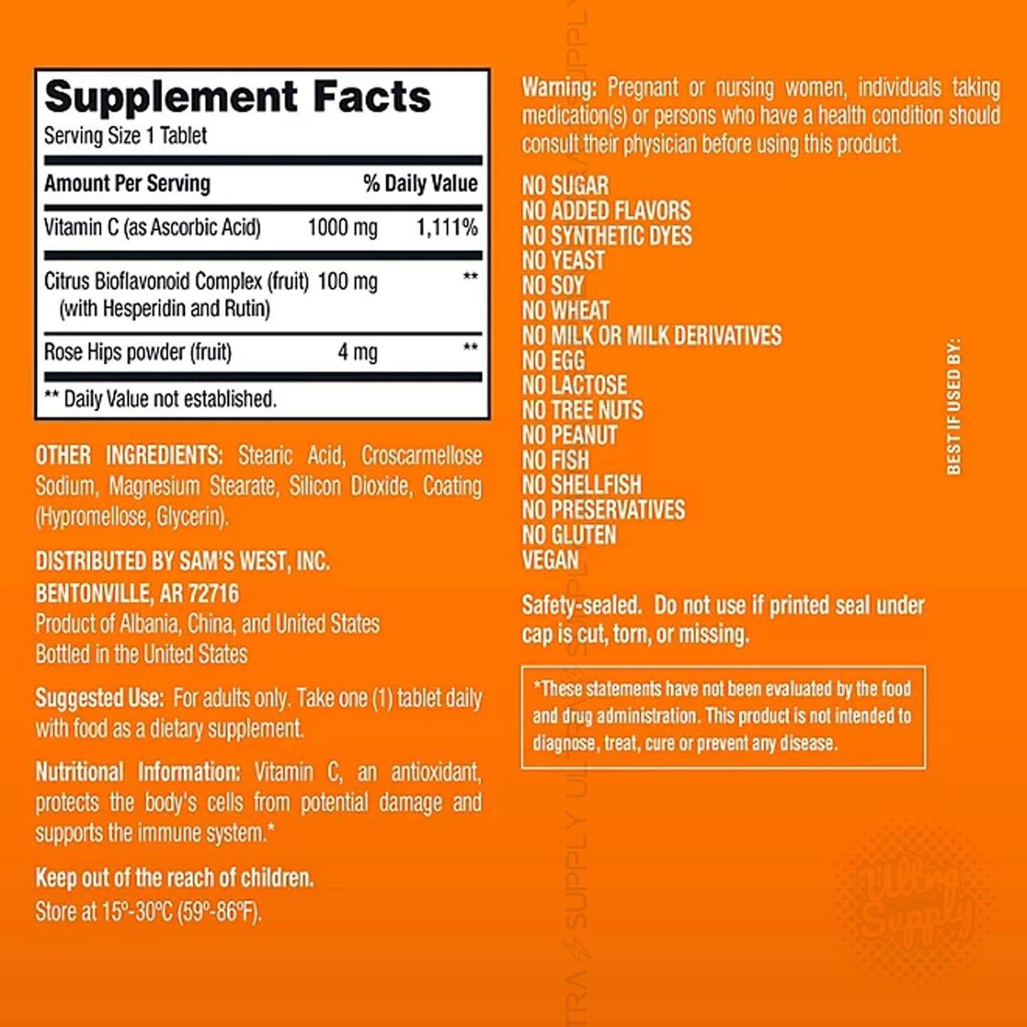 Generic Members Mark Vitamin C 1000mg with Rose Hips & Citrus Bioflavonoids – Vegan Tablets, Gluten Free, 500 Tablets