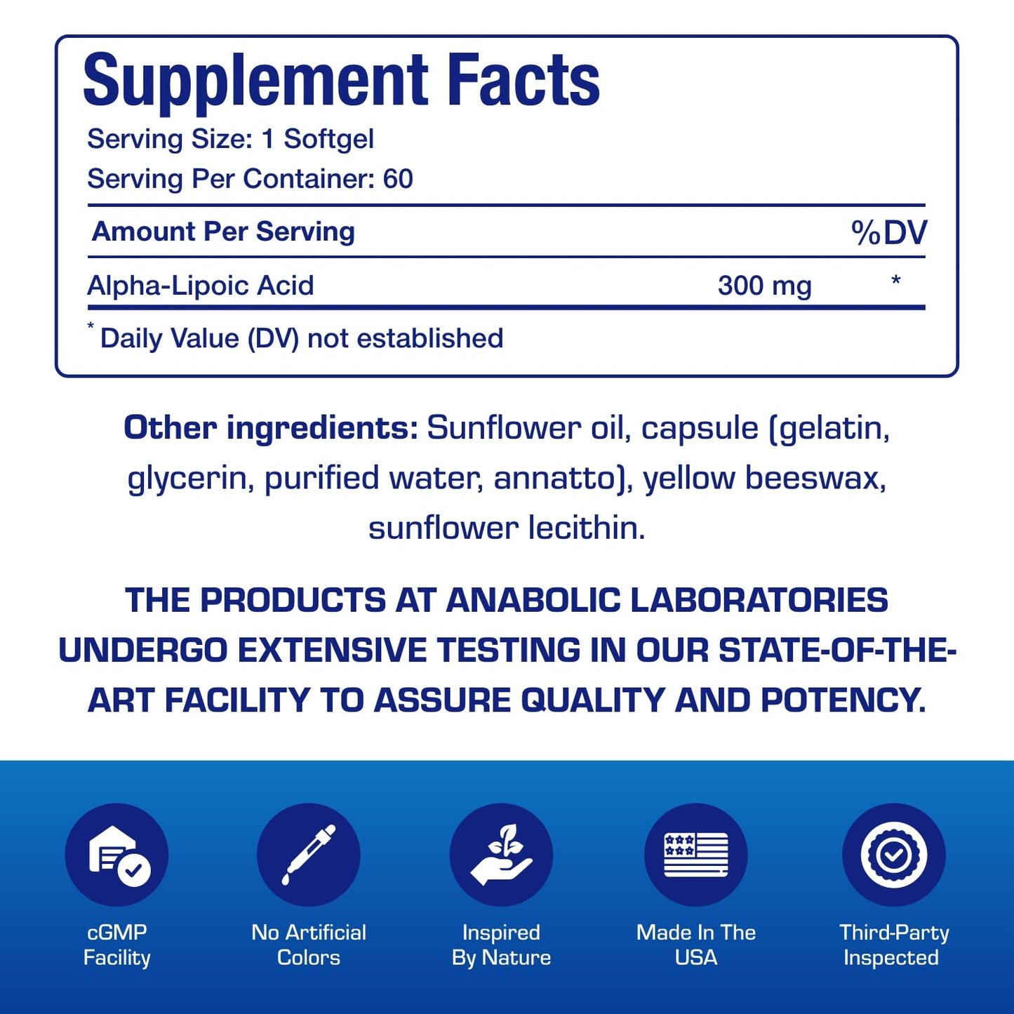 Anabolic Laboratories Alpha Lipoic Acid 300mg Softgels, 60 Servings