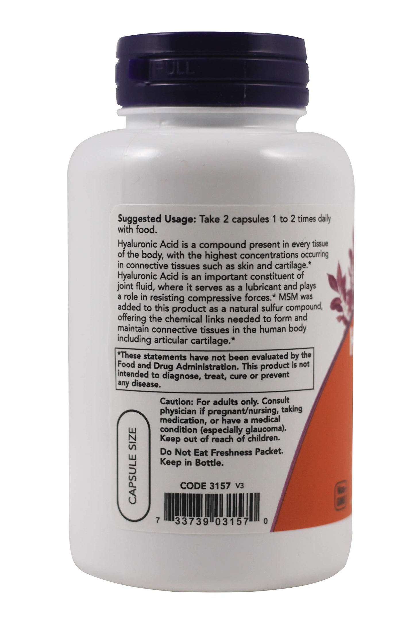 NOW Foods Hyaluronic Acid 50mg Veg Capsules, 120 Count
